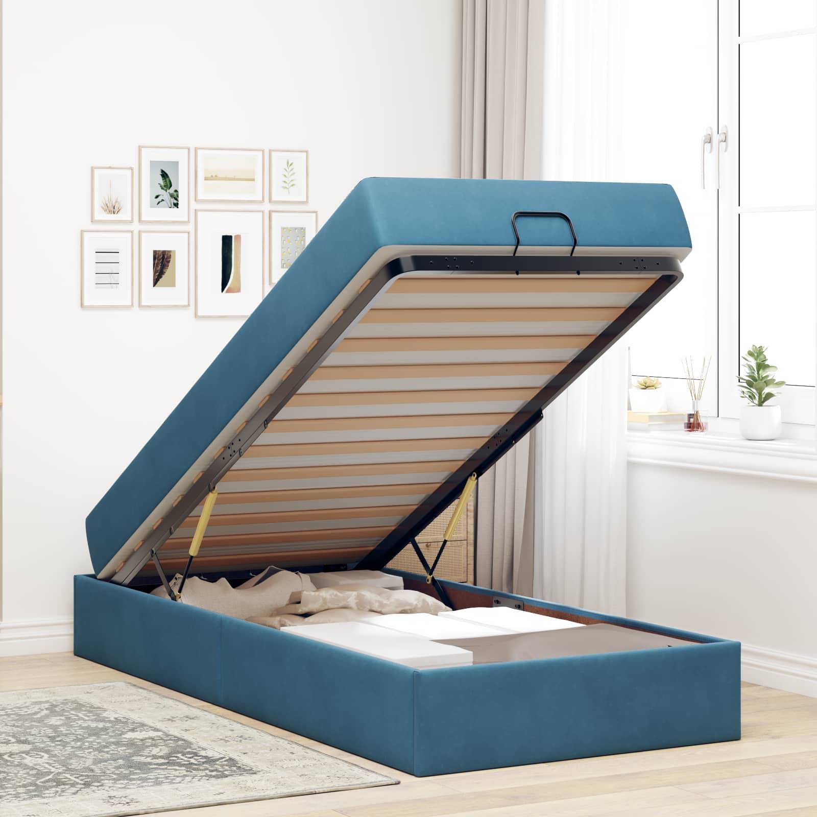 vidaXL Bettgestell mit Matratze 2 pcs Blau Samt
