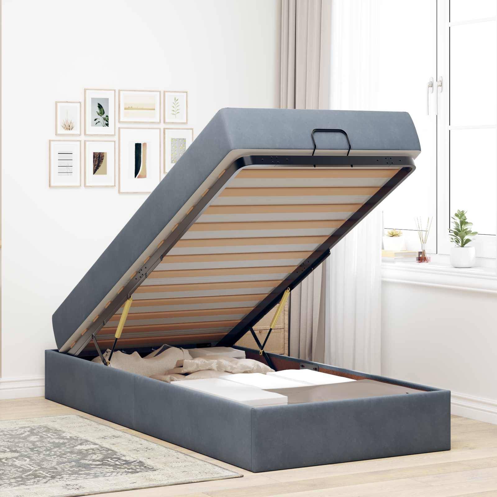 vidaXL Bettgestell mit Matratze 2 pcs Dunkelgrau Samt