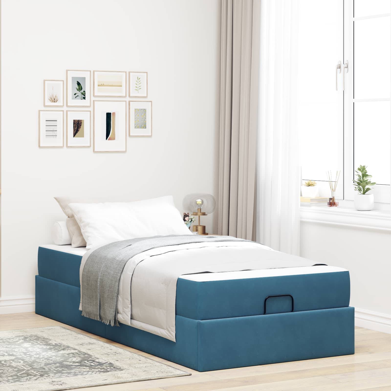 vidaXL Bettgestell mit Matratze 2 pcs Blau Samt