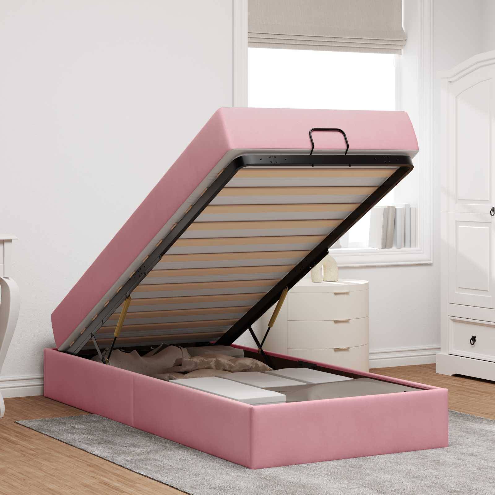 vidaXL Bettgestell mit Matratze 2 pcs Rosa Samt