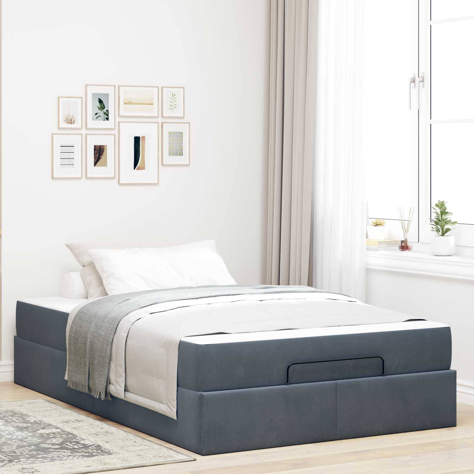 vidaXL Bettgestell mit Matratze 2 pcs Dunkelgrau Samt