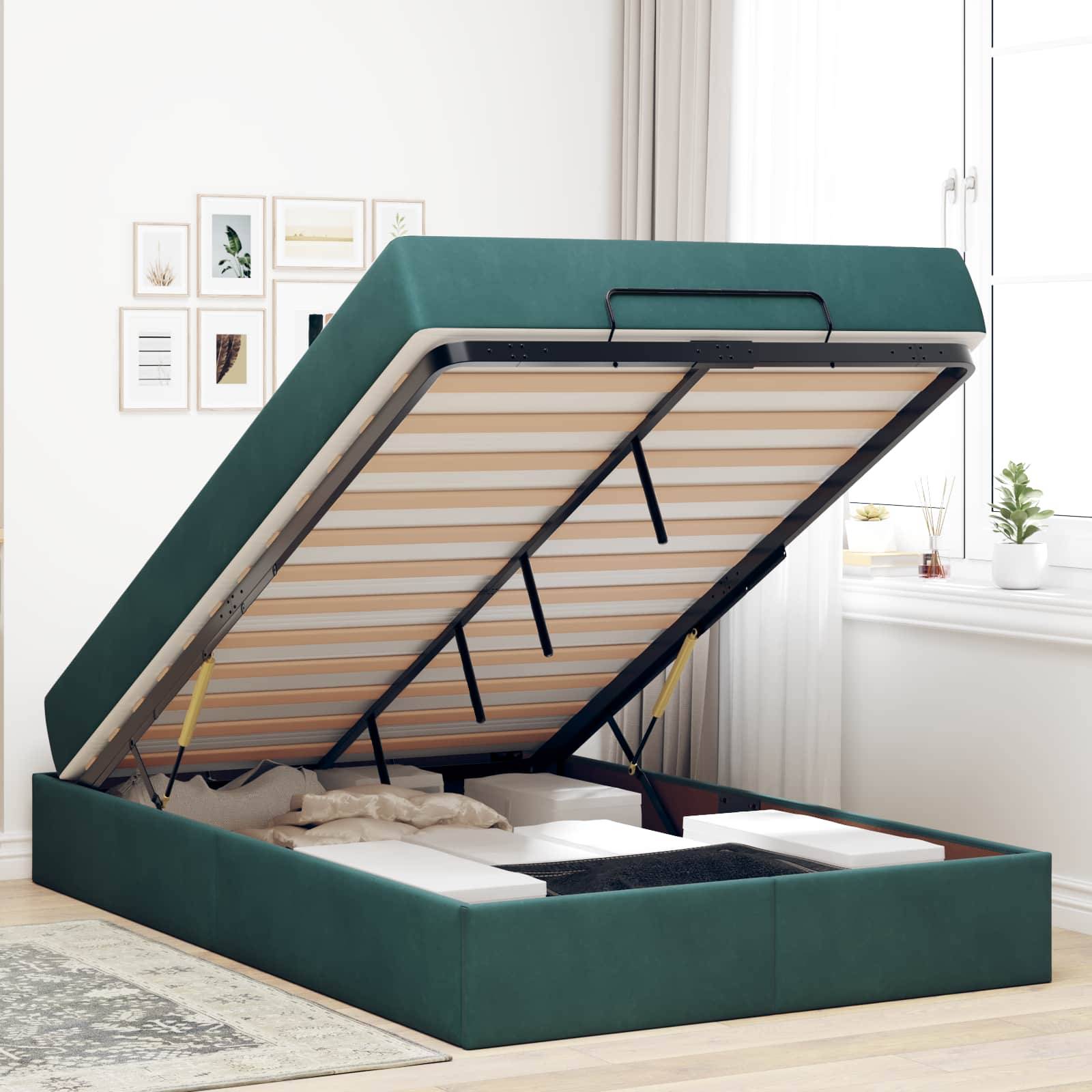 vidaXL Bettgestell mit Matratze 2 pcs Grün Samt