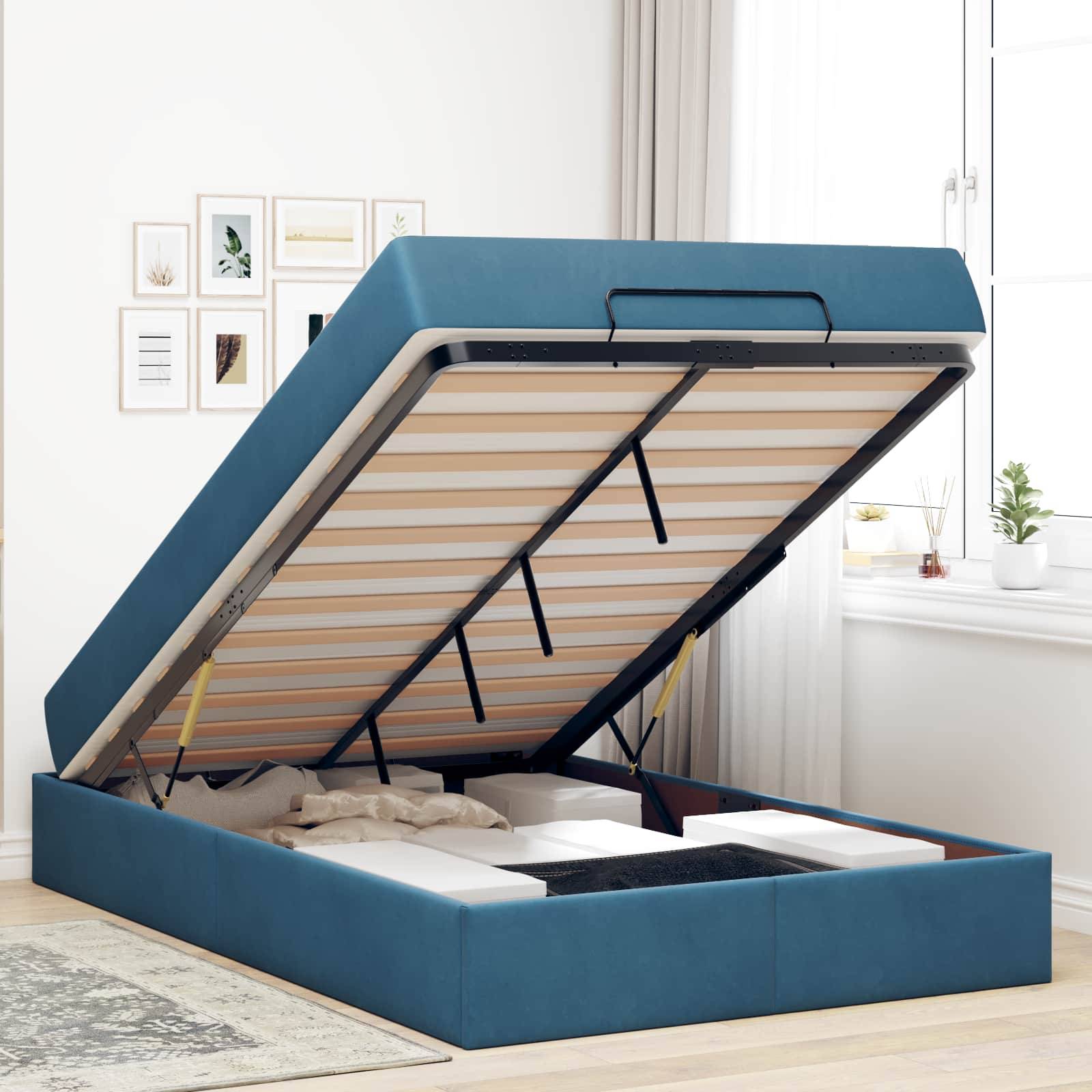 vidaXL Bettgestell mit Matratze 2 pcs Blau Samt
