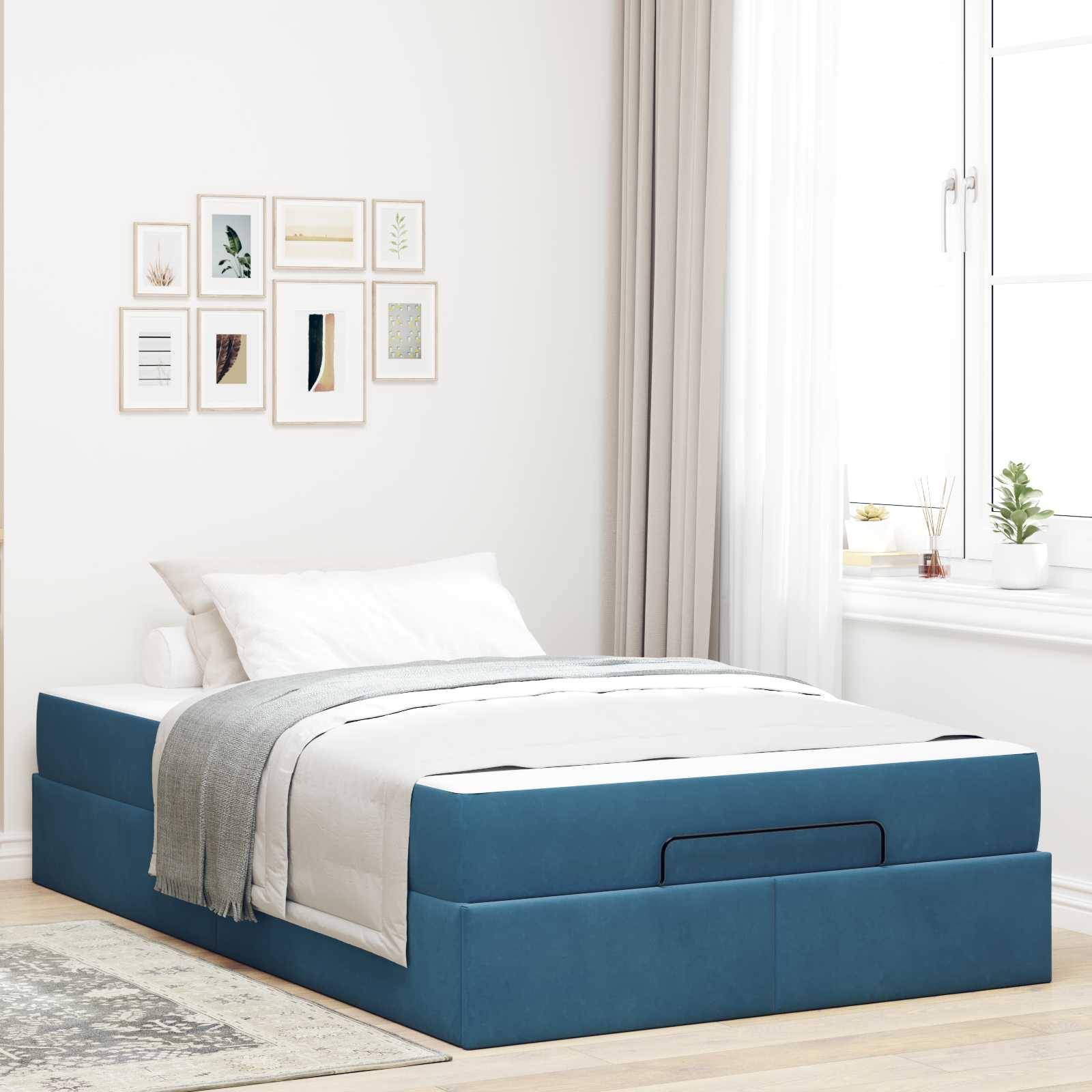vidaXL Bettgestell mit Matratze 2 pcs Blau Samt