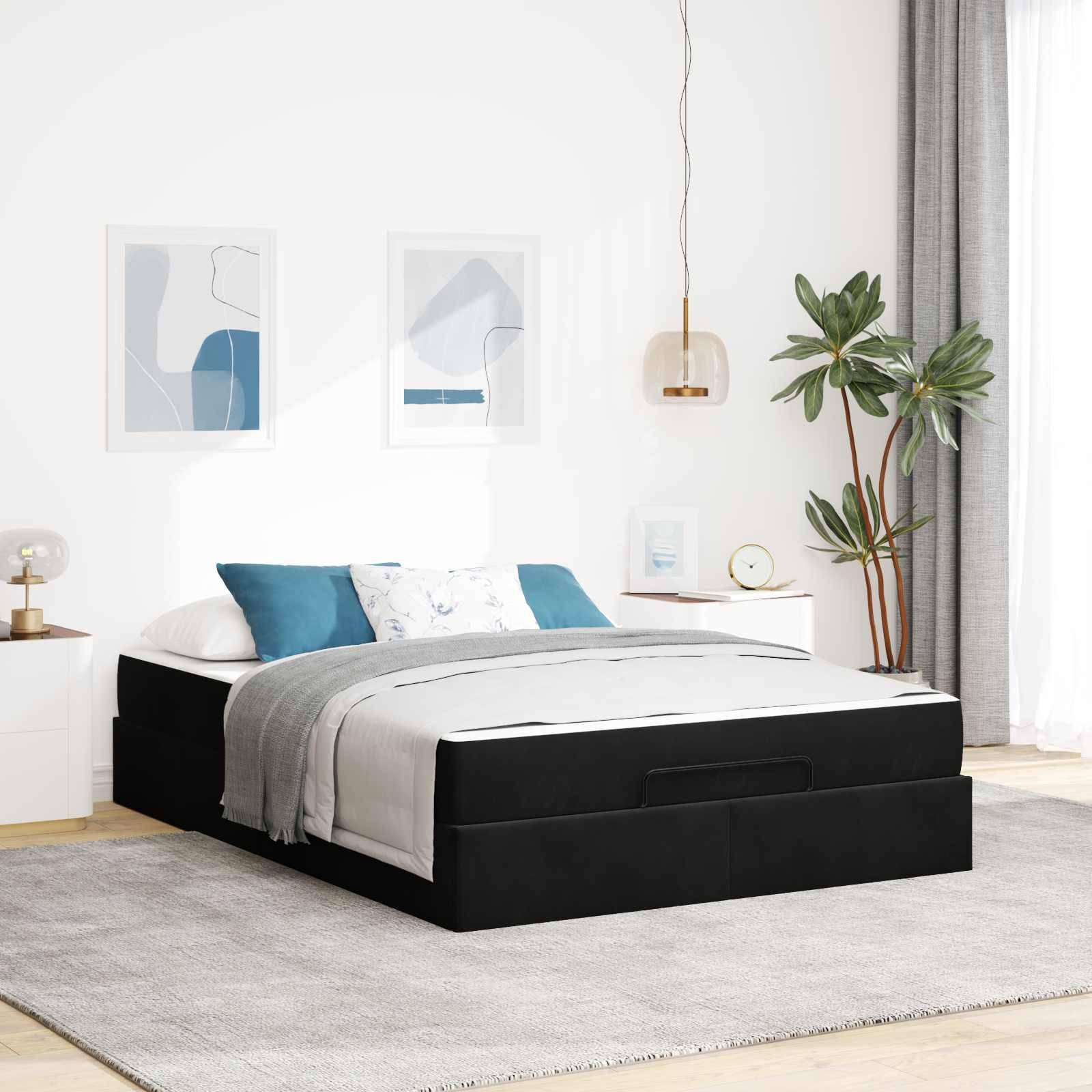 vidaXL Bettgestell mit Matratze 2 pcs Schwarz Samt