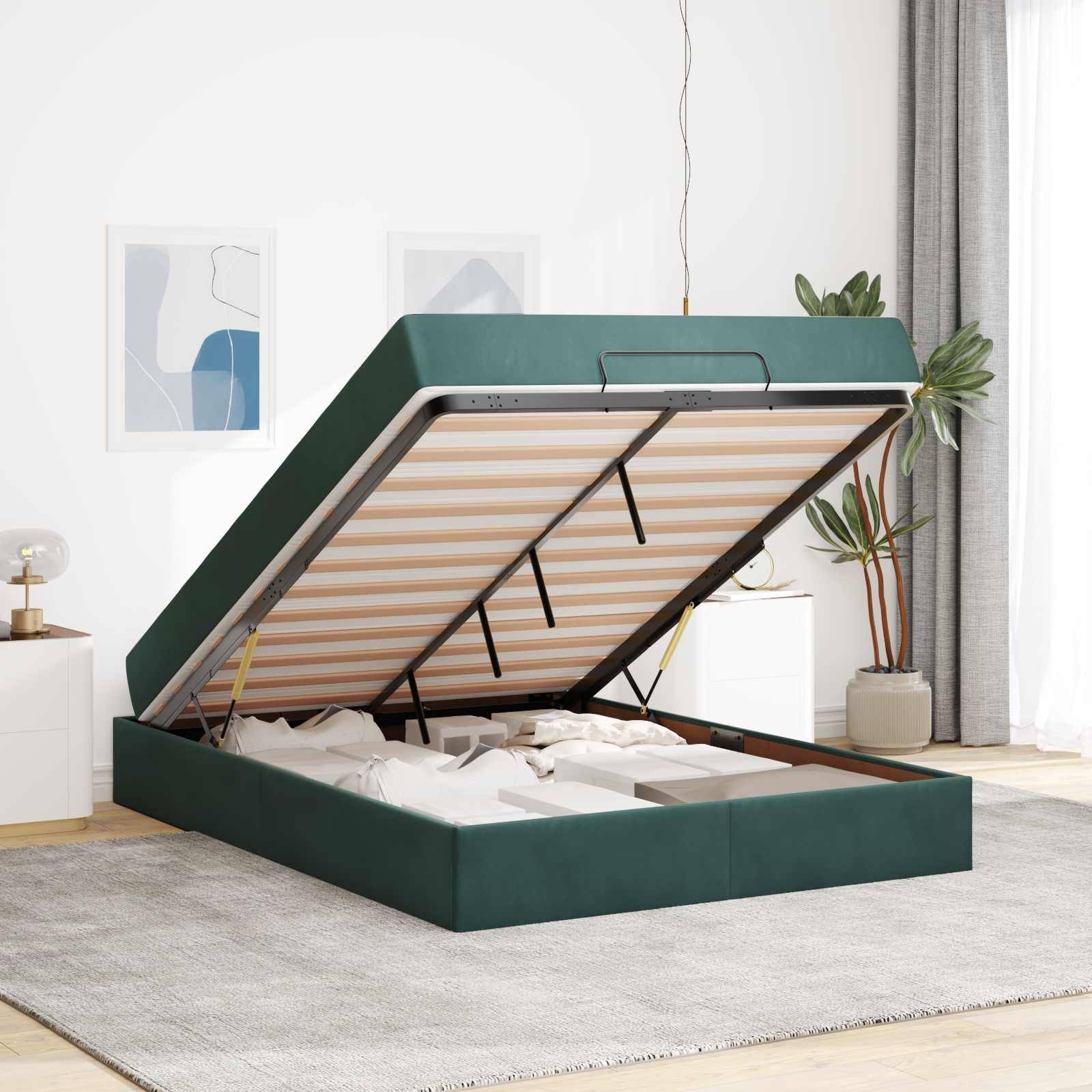 vidaXL Bettgestell mit Matratze 2 pcs Grün Samt