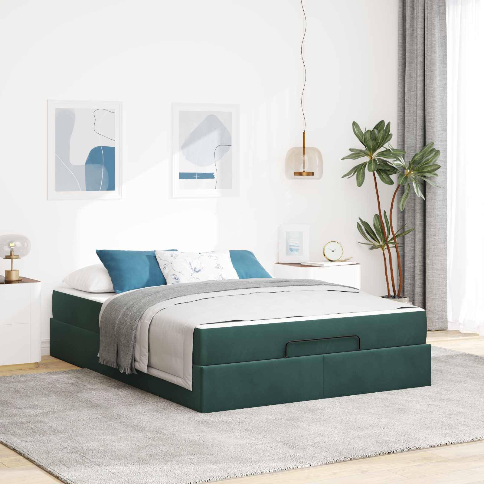 vidaXL Bettgestell mit Matratze 2 pcs Grün Samt