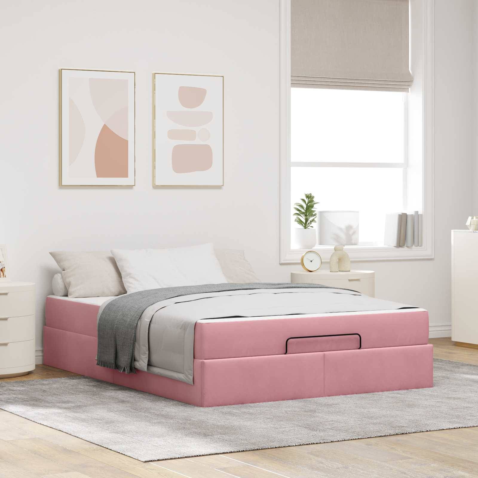 vidaXL Bettgestell mit Matratze 2 pcs Rosa Samt