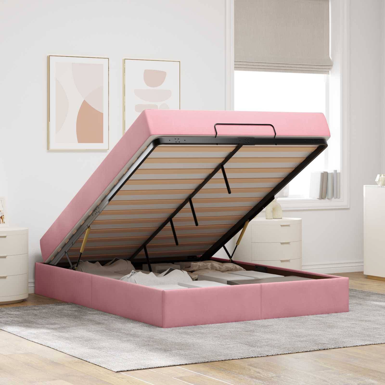 vidaXL Bettgestell mit Matratze 2 pcs Rosa Samt