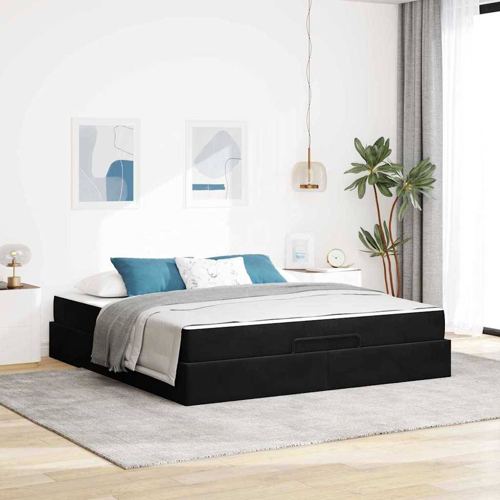 vidaXL Bettgestell mit Matratze 2 pcs Schwarz Samt