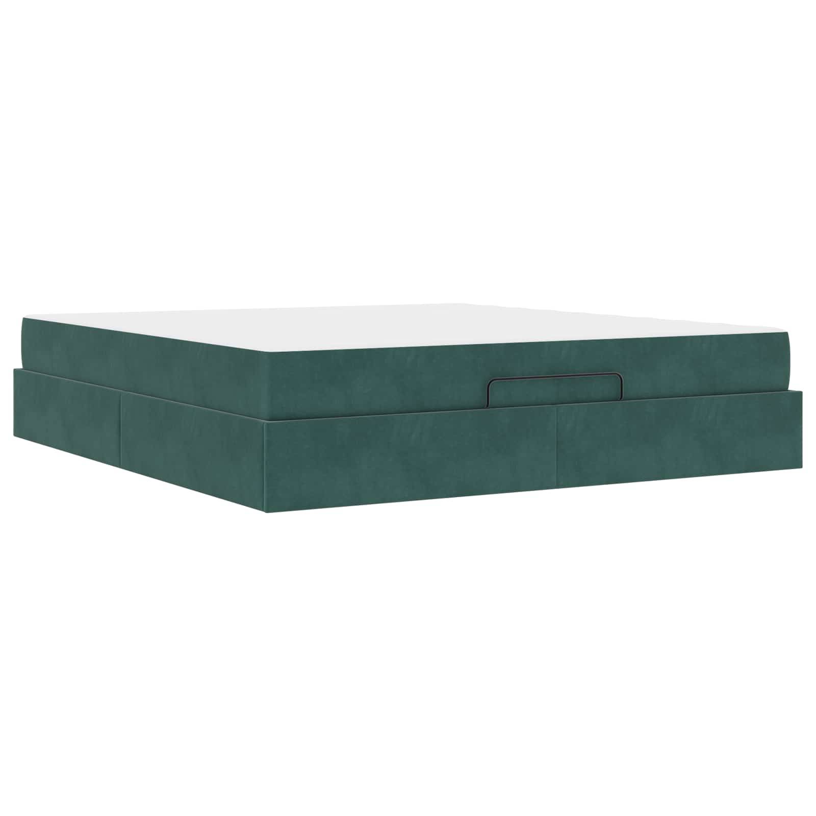 Eine türkisfarbene rechteckige Bettbasis mit einem Griff an der Seite, die ein modernes, minimalistisches Design aufweist.