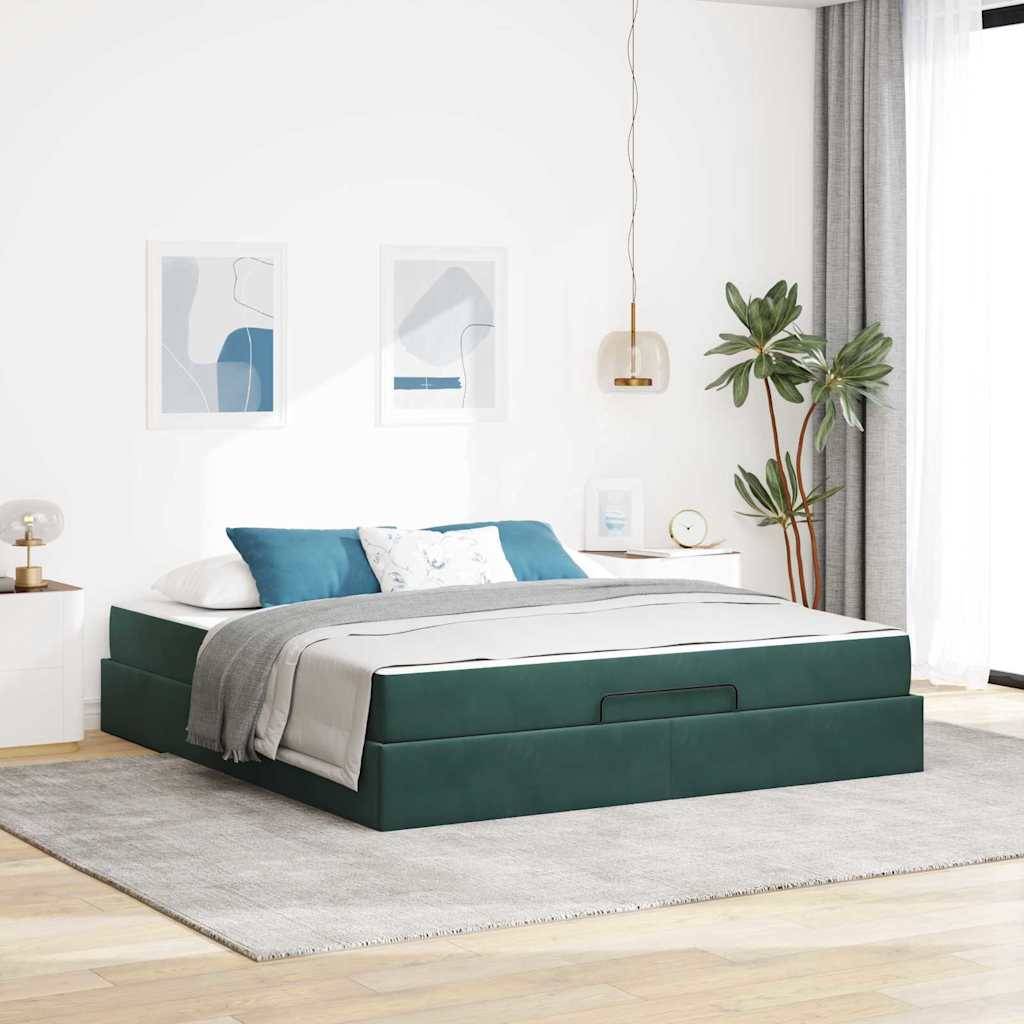 vidaXL Bettgestell mit Matratze 2 pcs Grün Samt