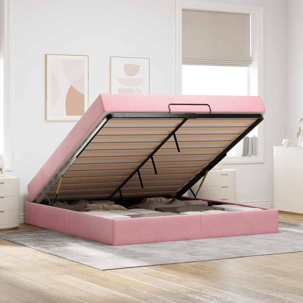 vidaXL Bettgestell mit Matratze 2 pcs Rosa Samt