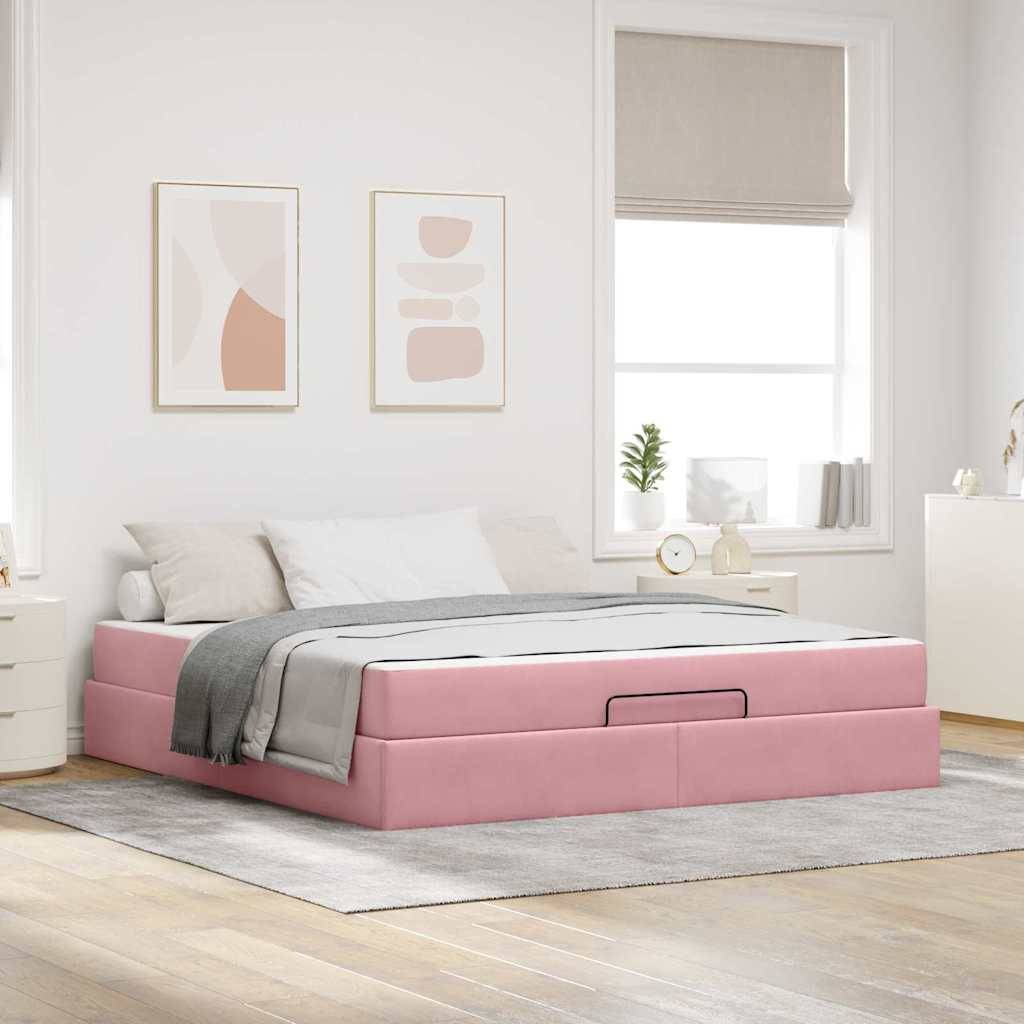 vidaXL Bettgestell mit Matratze 2 pcs Rosa Samt