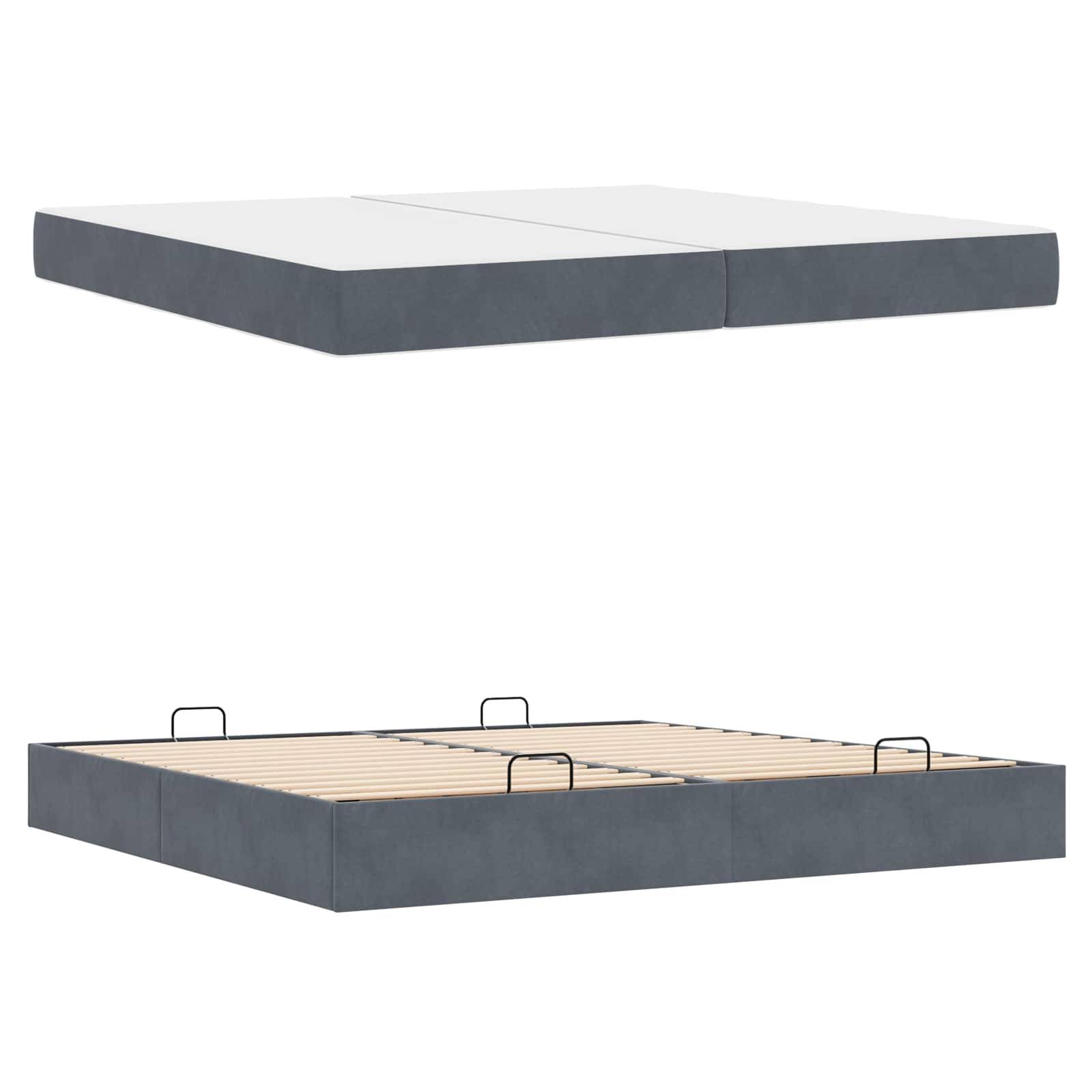 vidaXL Bettgestell mit Matratze mit Matratze 2 pcs Dunkelgrau Samt