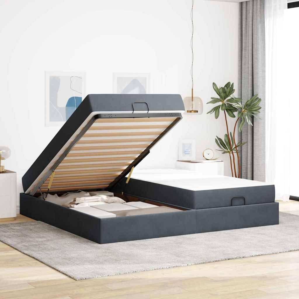 vidaXL Bettgestell mit Matratze mit Matratze 2 pcs Dunkelgrau Samt