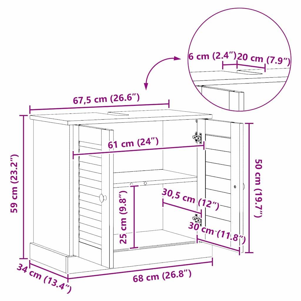 vidaXL Waschbeckenunterschrank mit Regal VIGO Braun und Honigbraun