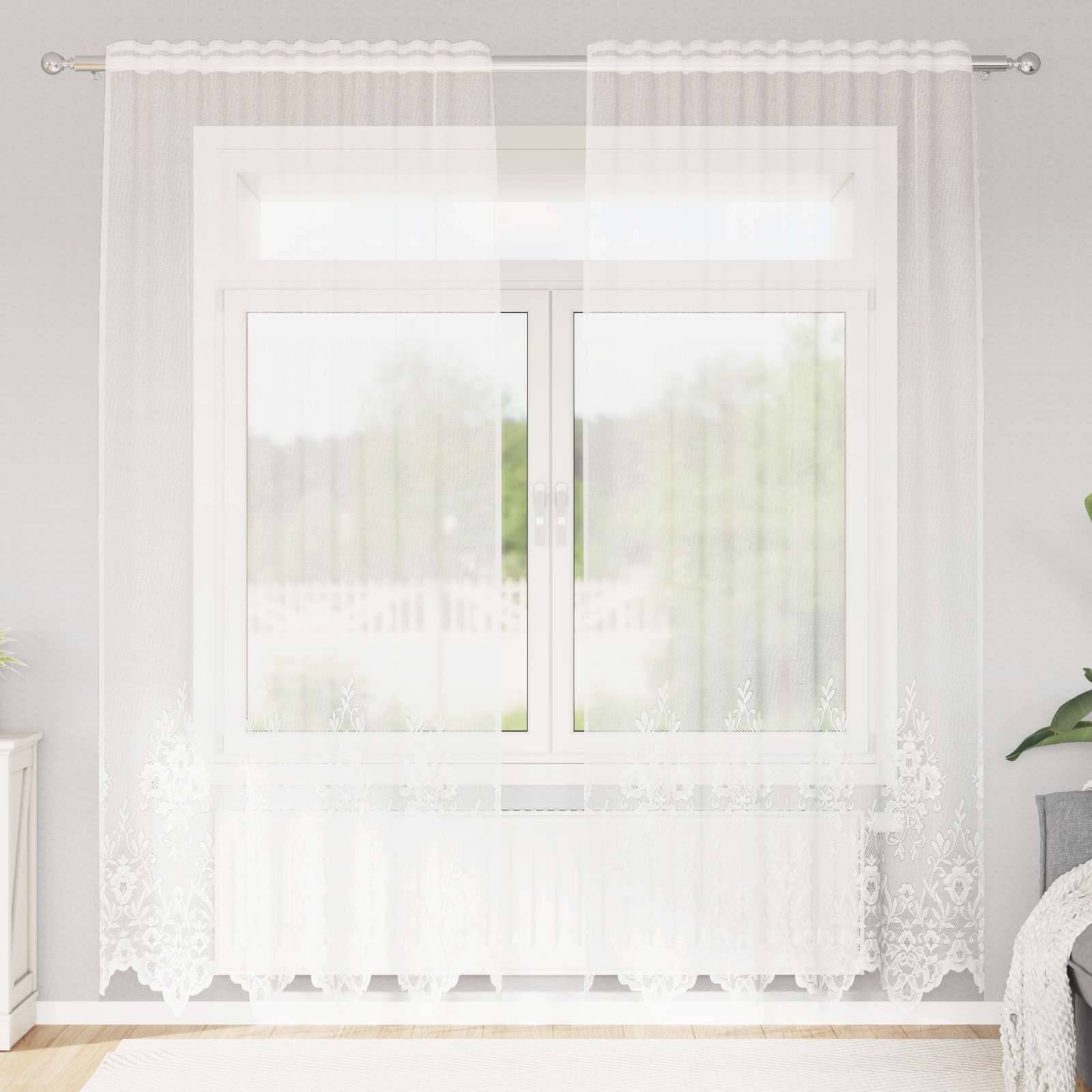 vidaXL Spitzenvorhang mit Vorhängen Floral Weiß 200 x 150 cm Polyester