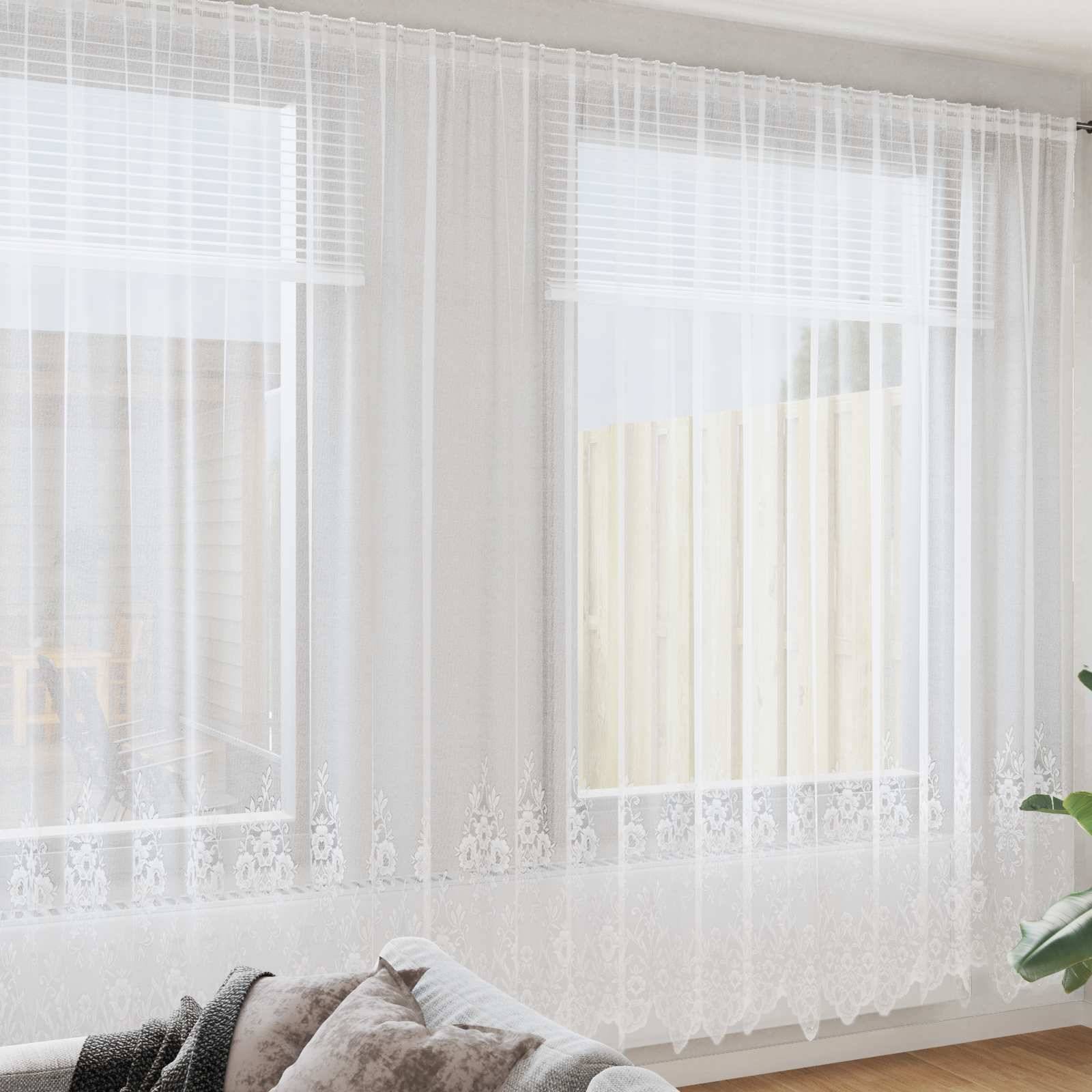 vidaXL Spitzenvorhang mit Vorhängen Floral Weiß 280 x 600 cm Polyester