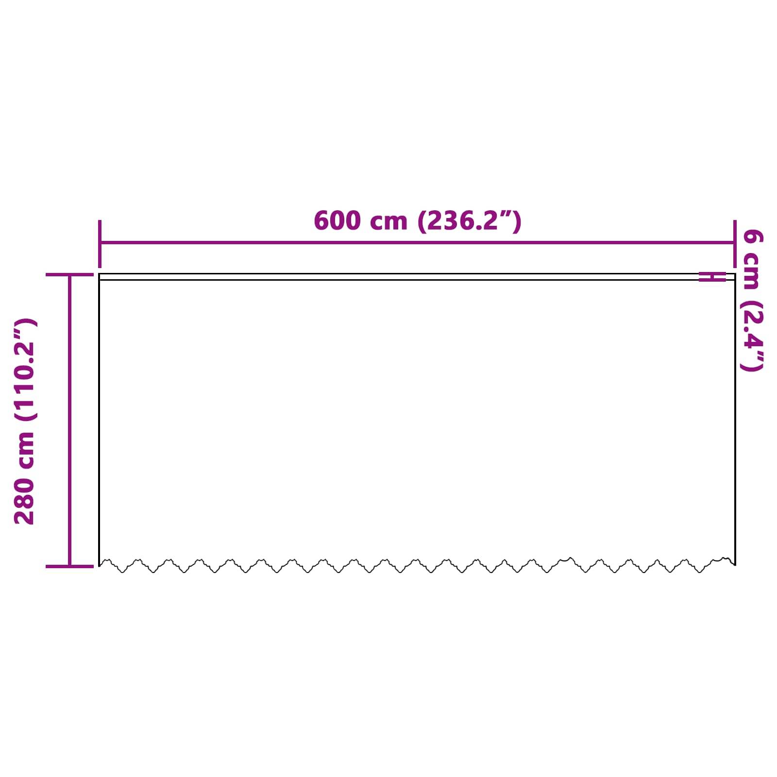 Ein rechteckiges Schattentuch mit Sägezahnkanten, das 600 cm (236,2