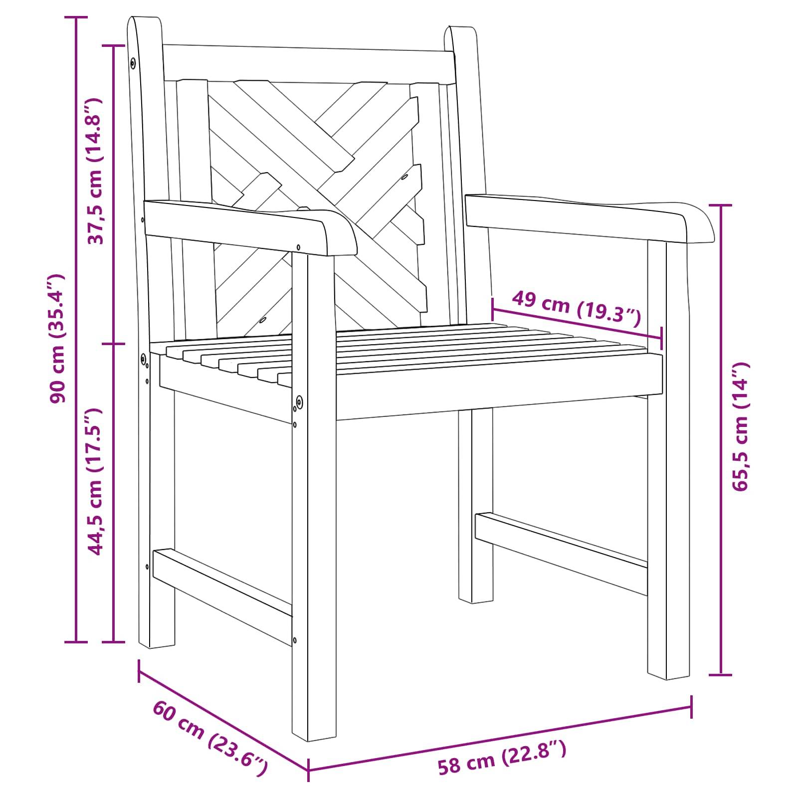 vidaXL Gartenstuhl 2 pcs 60 x 58 x 90 cm Massivholz Teak