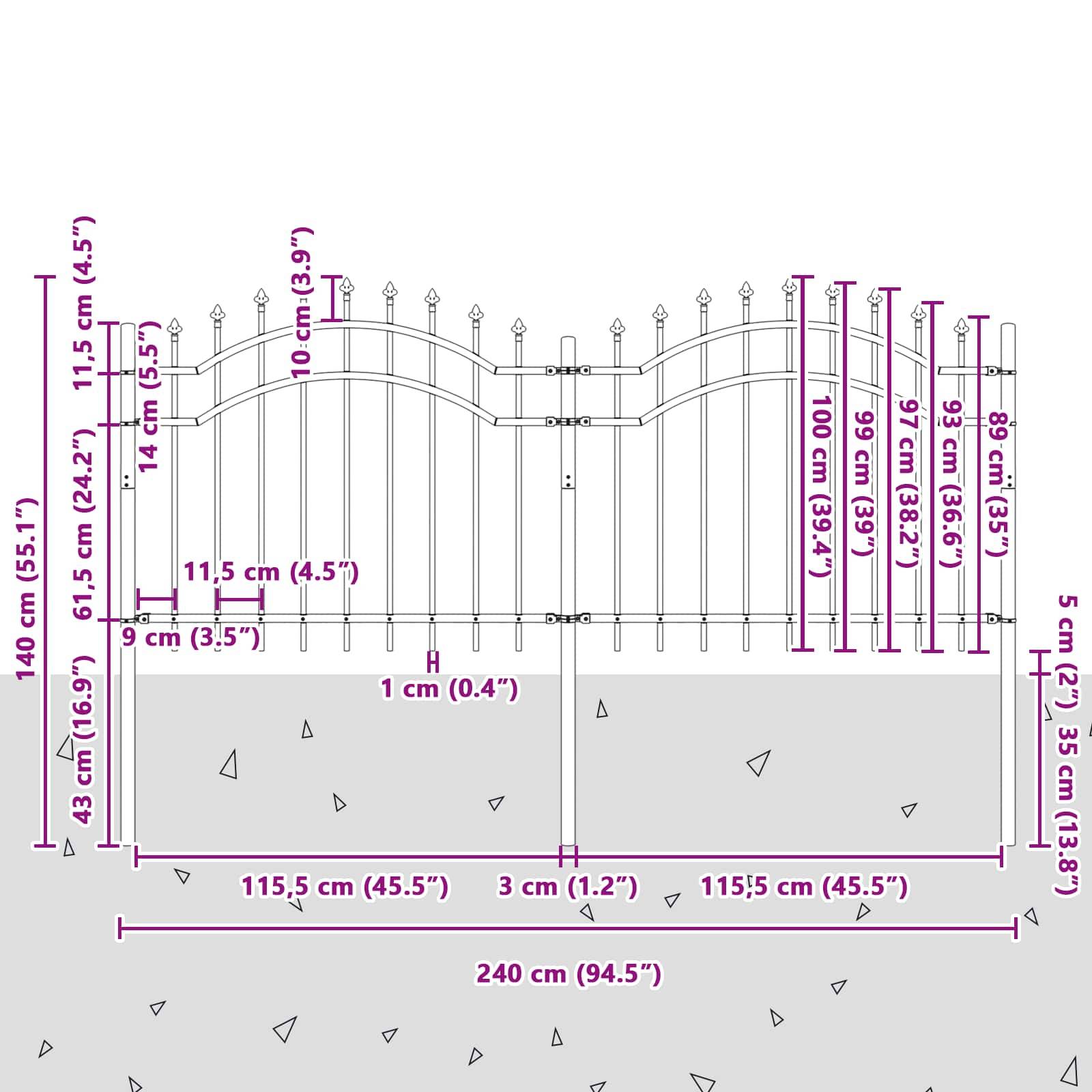 vidaXL Gartenzaun Woerden Grau 240 x 140 cm Pulverbeschichteter Stahl