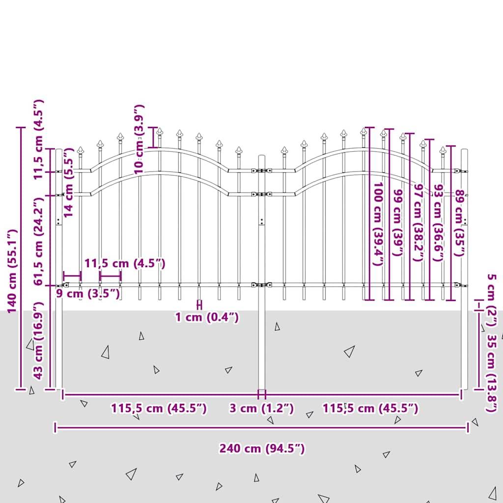 vidaXL Gartenzaun Woerden Weiß 240 x 140 cm Pulverbeschichteter Stahl