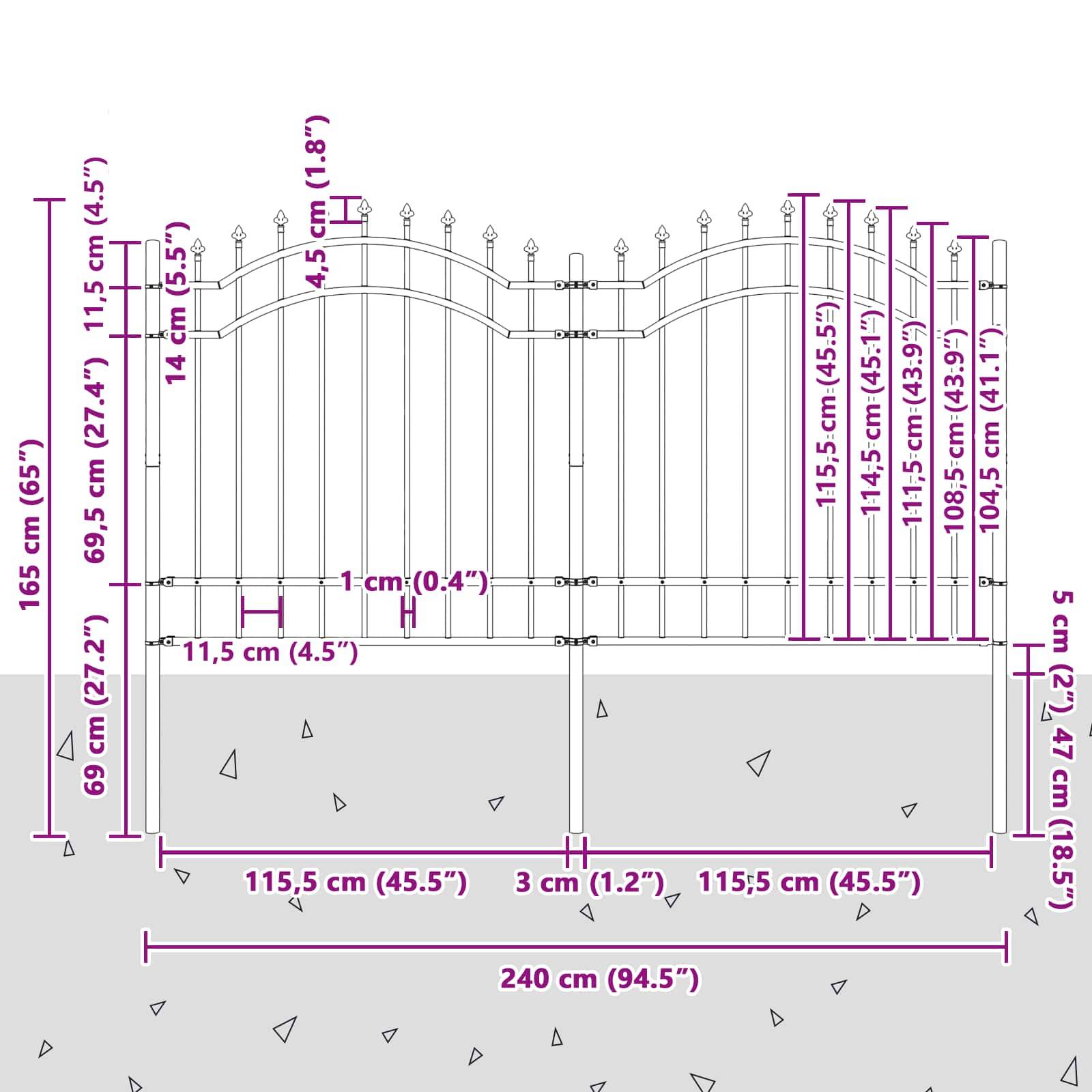 vidaXL Gartenzaun Woerden Grau 240 x 165 cm Pulverbeschichteter Stahl