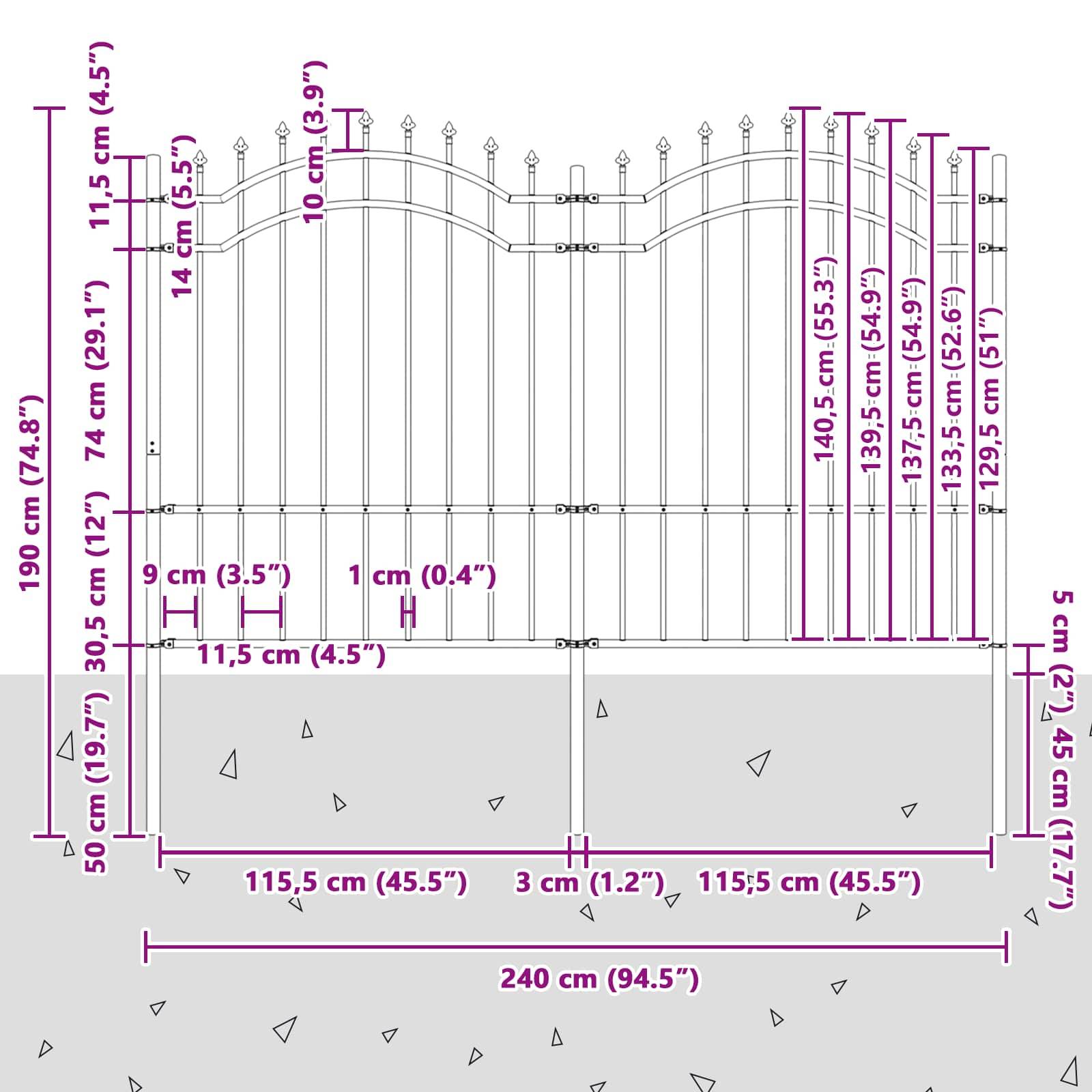 vidaXL Gartenzaun Woerden Grau 240 x 190 cm Pulverbeschichteter Stahl