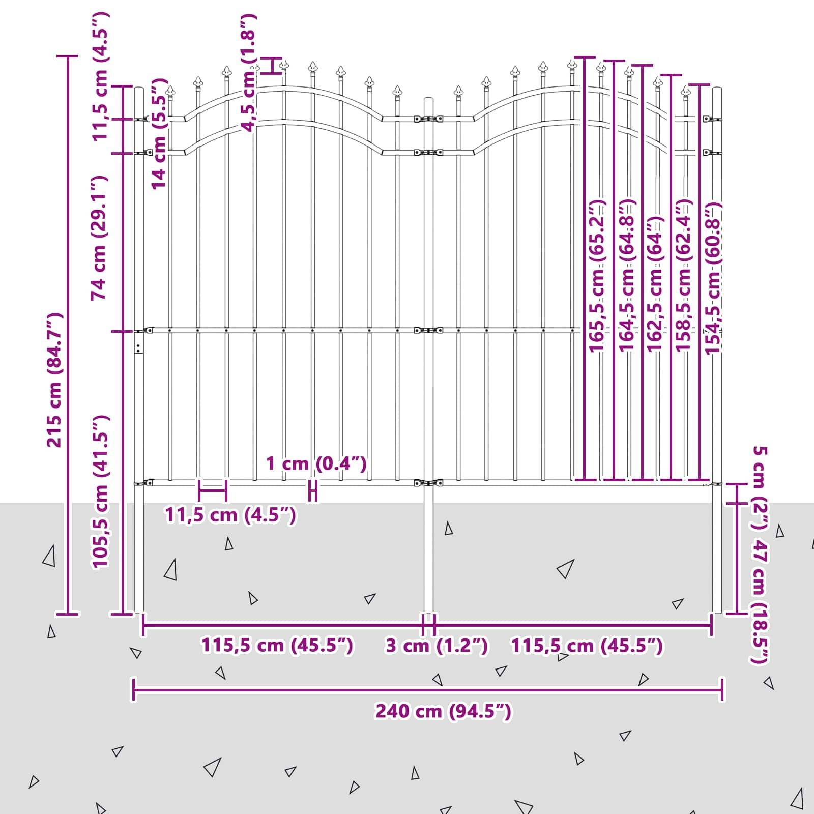 vidaXL Gartenzaun Woerden Grau 240 x 215 cm Pulverbeschichteter Stahl
