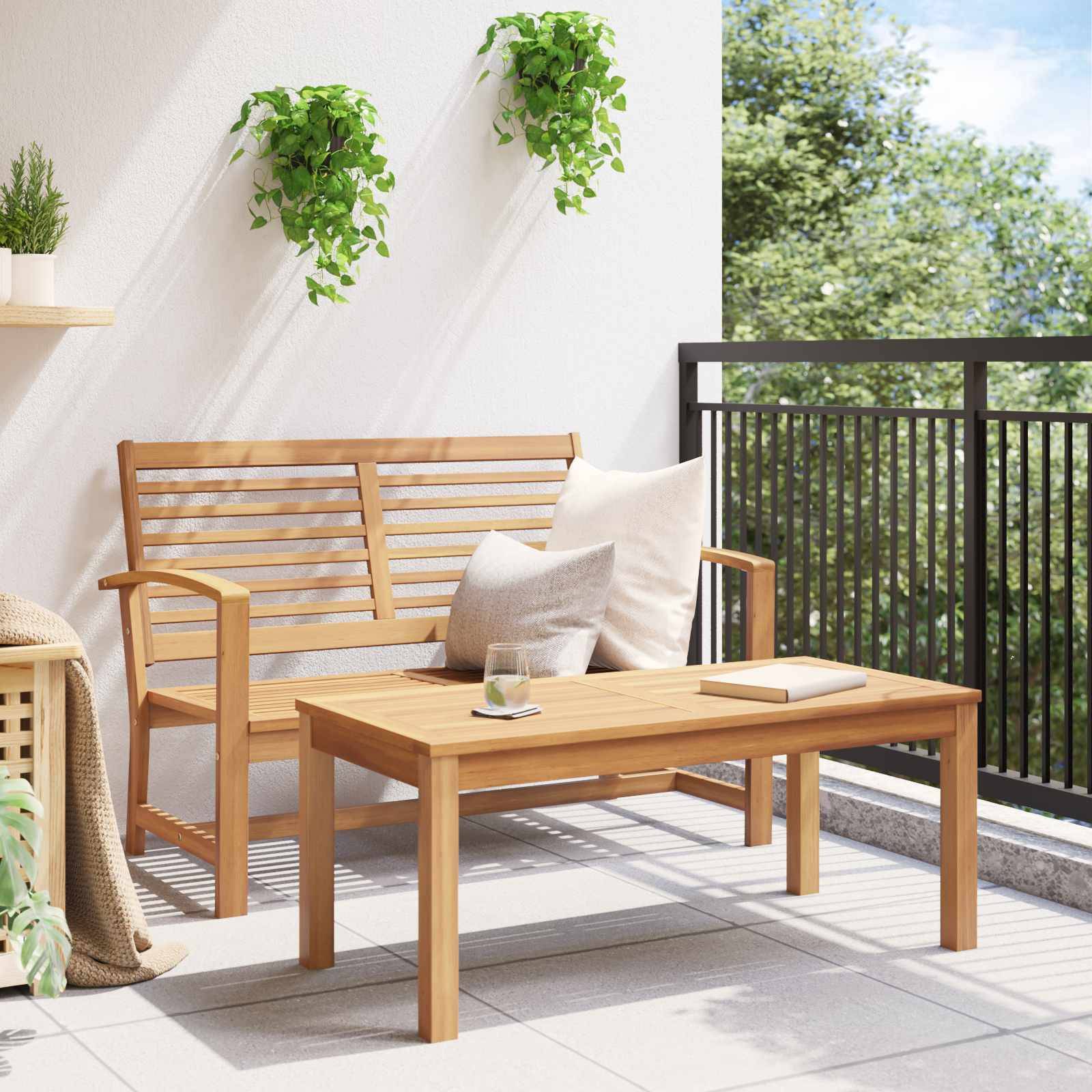 vidaXL Gartenbank und Tischset 2 Stück Braun Massivholz Teak