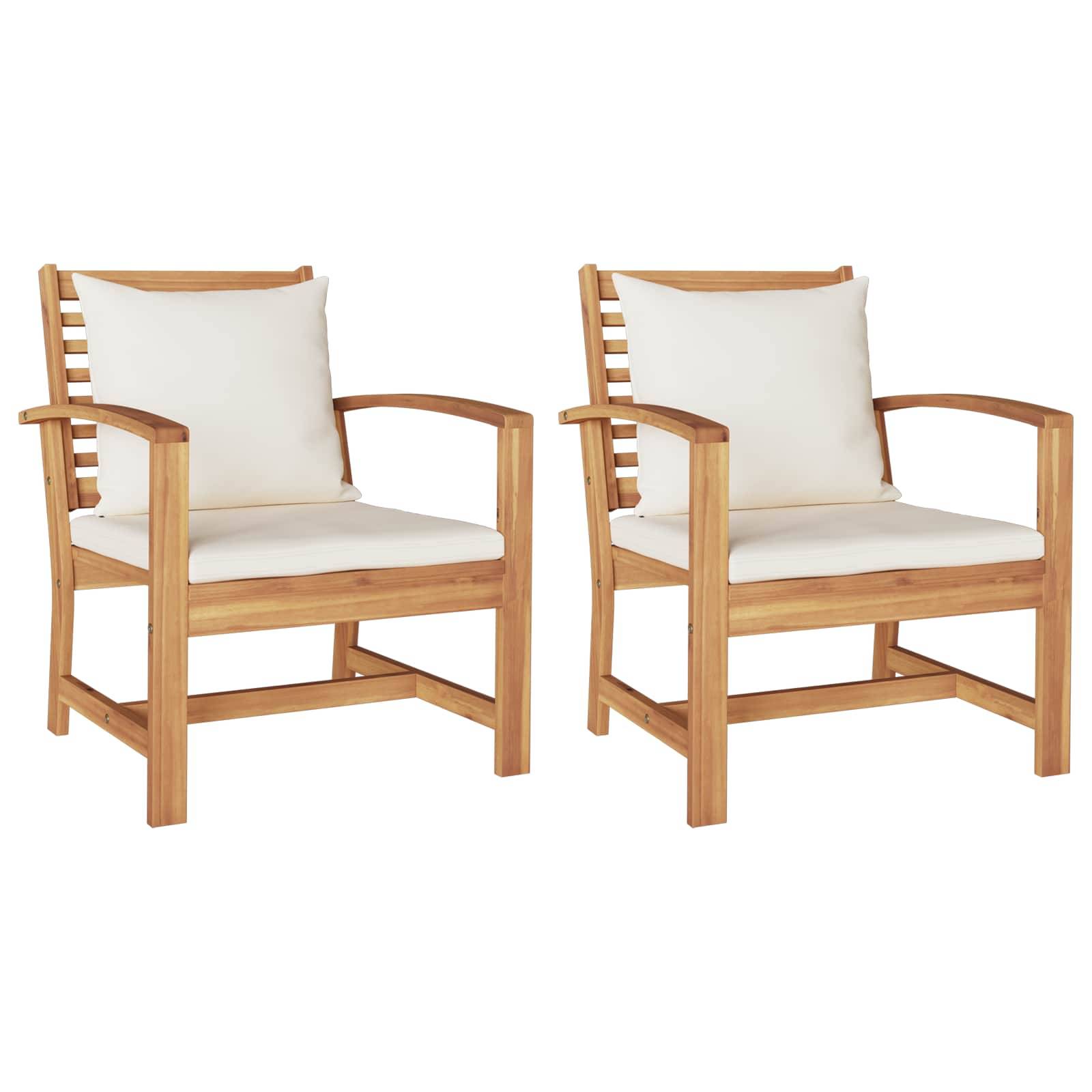vidaXL Stuhl 2 Stück Braun und Creme 65 x 60 x 76,5 cm Massivholz Teak
