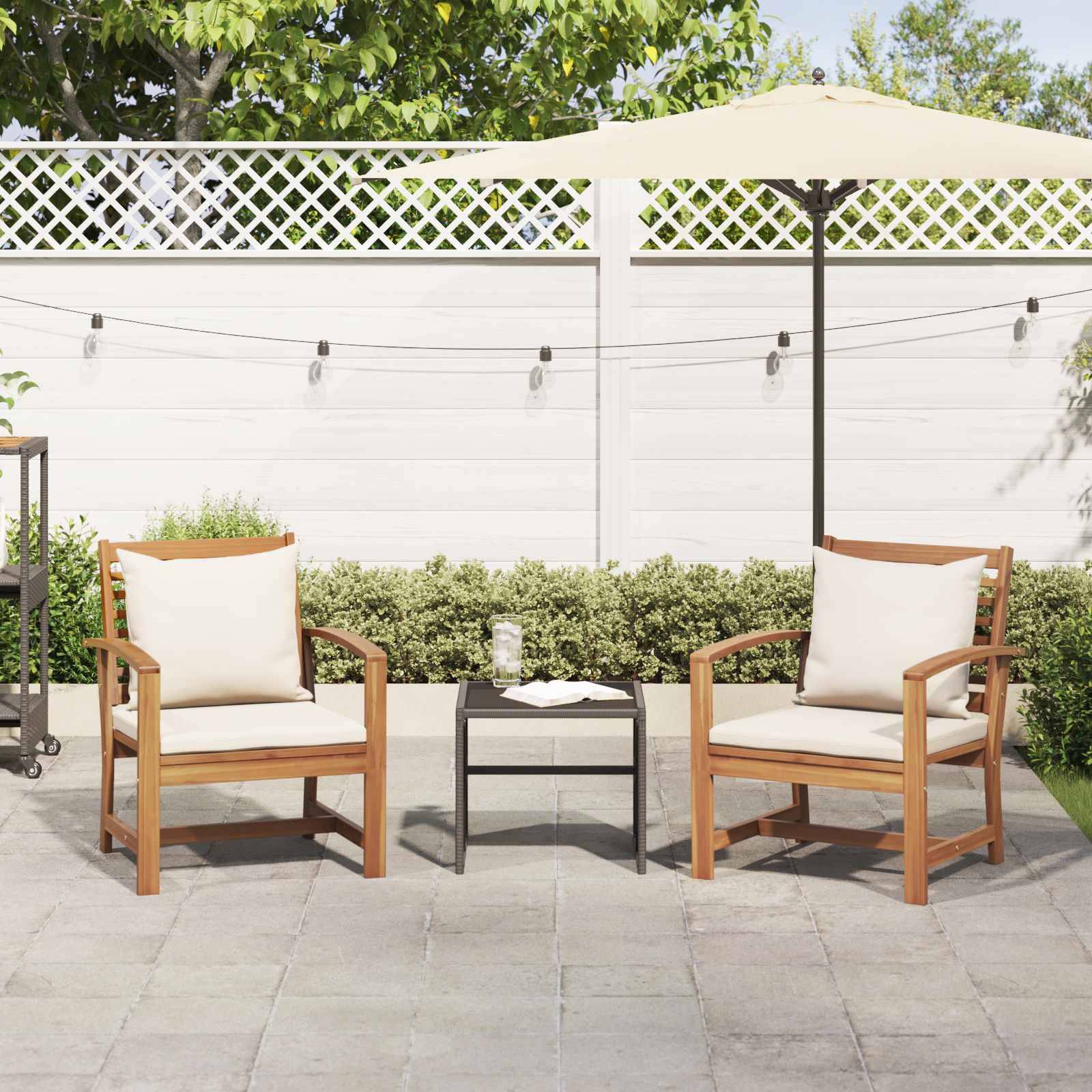 vidaXL Stuhl 2 Stück Braun und Creme 65 x 60 x 76,5 cm Massivholz Teak