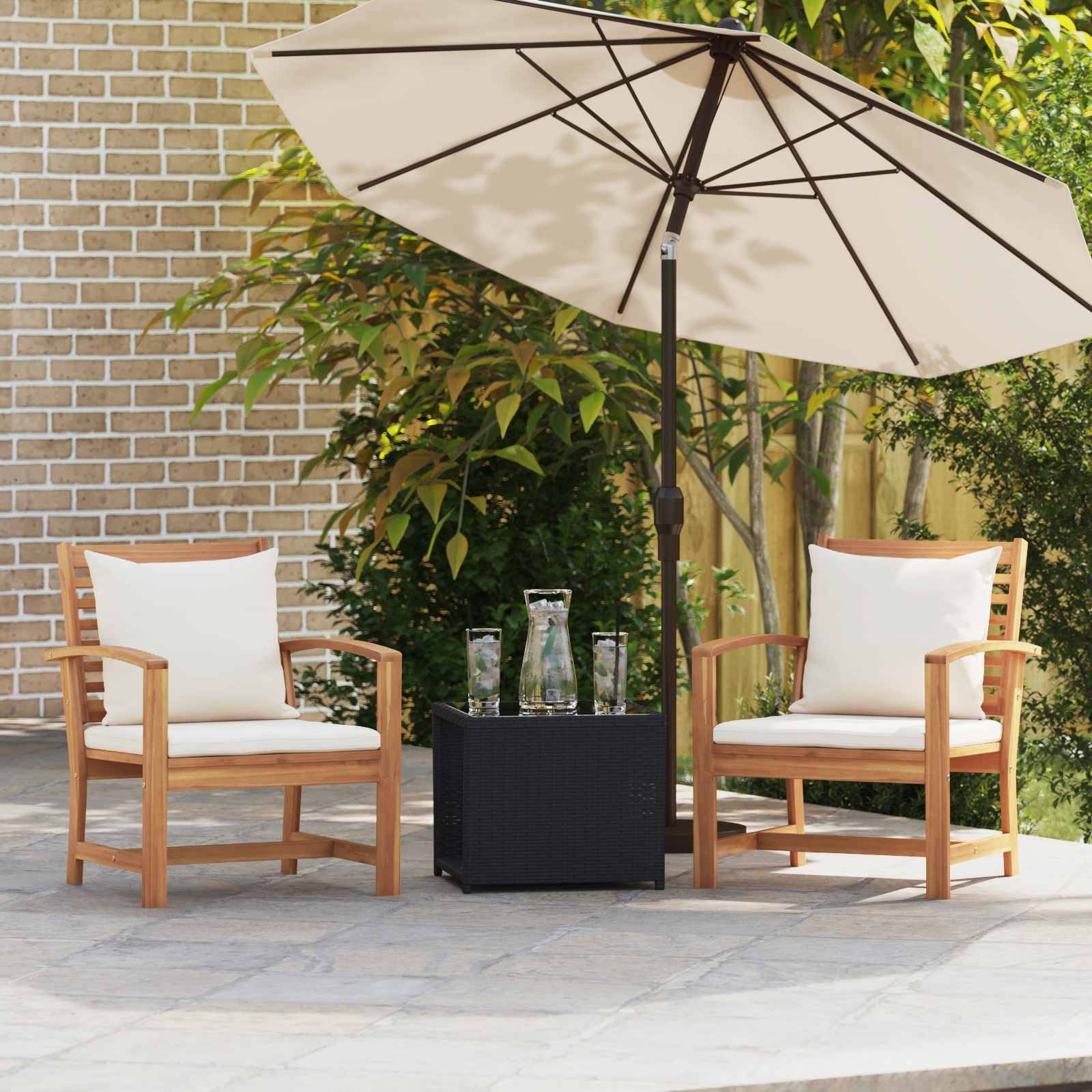 vidaXL Stuhl 2 Stück Braun und Creme 65 x 60 x 76,5 cm Massivholz Teak