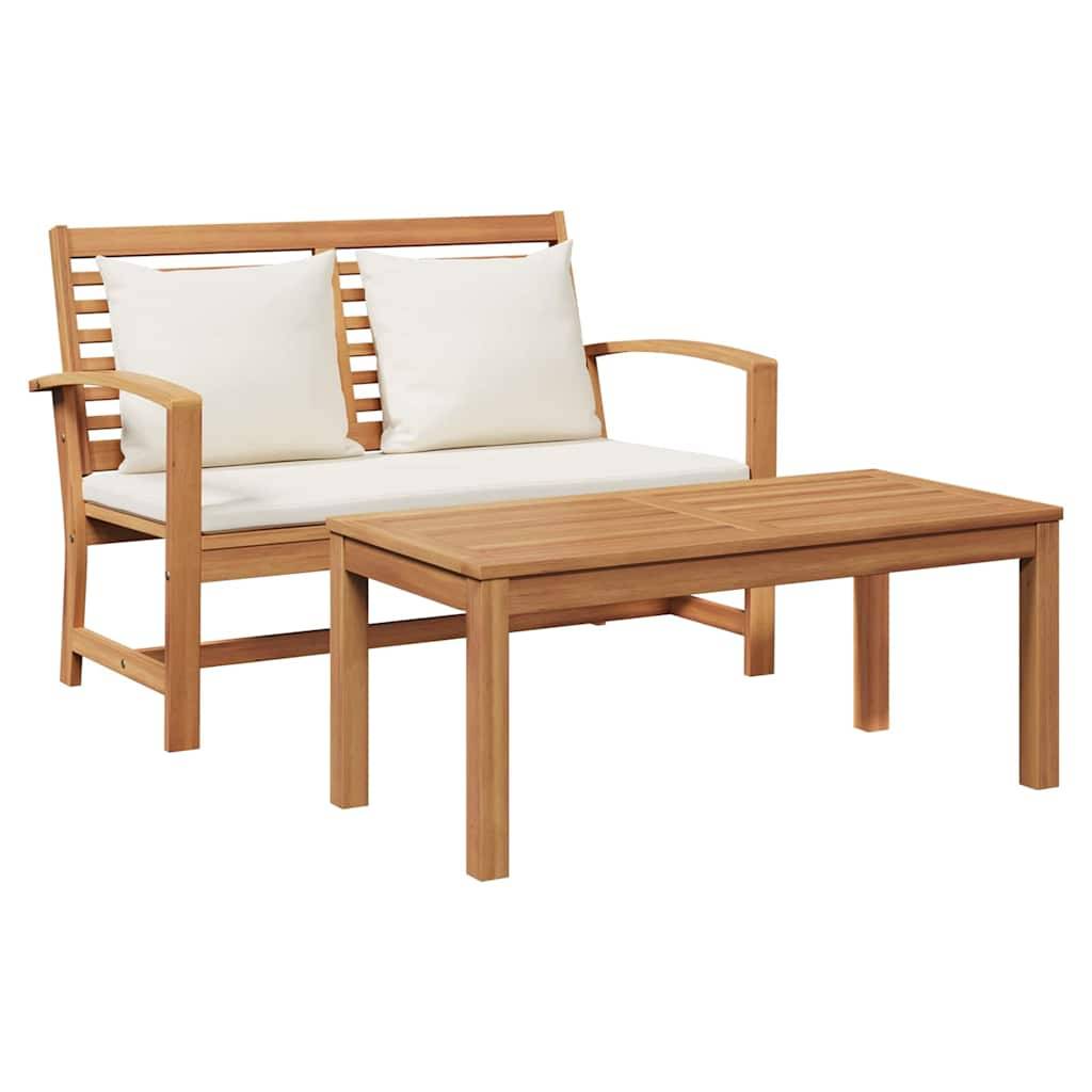 vidaXL Gartenbank- und Tischset mit Polster 2 Stück Braun und Creme