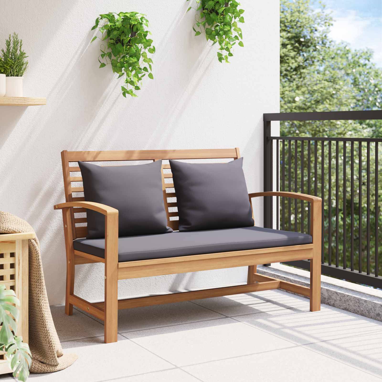 vidaXL Gartenbank- und Tischset mit Polster 2 Stück Massivholz Teak