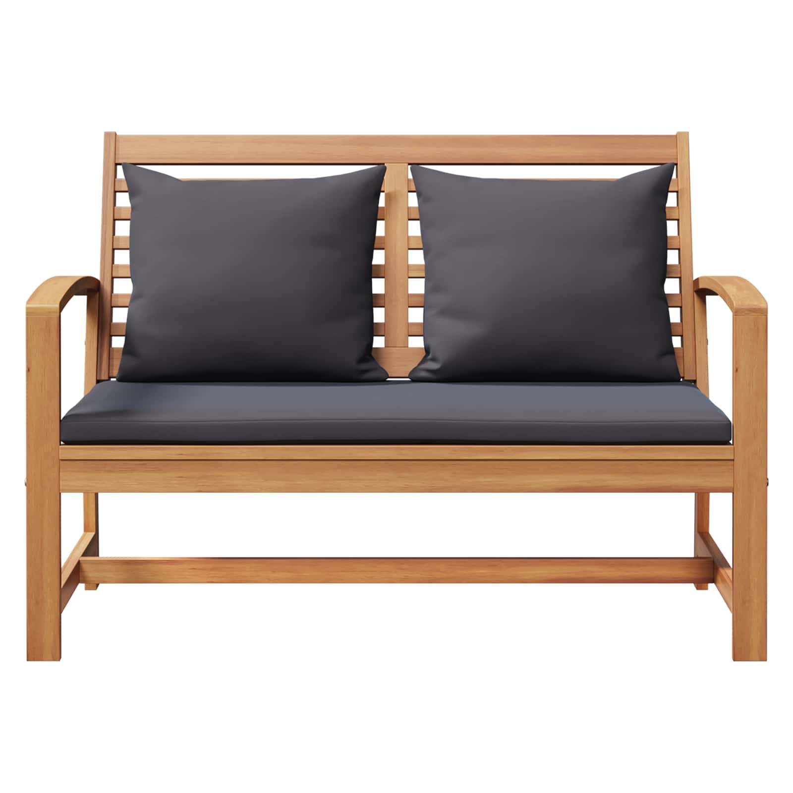 vidaXL Gartenbank- und Tischset mit Polster 2 Stück Massivholz Teak