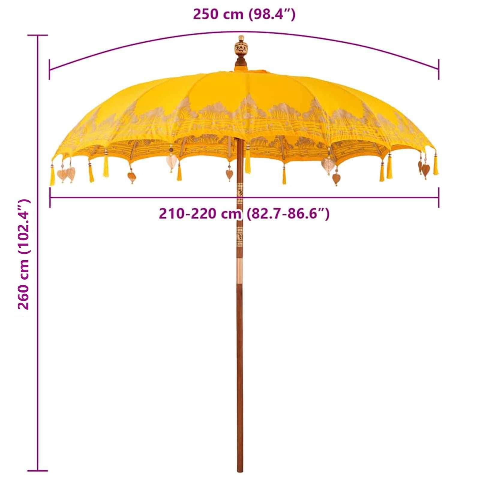 vidaXL Balinesischer Sonnenschirm Gelb 215 x 215 x 260 cm