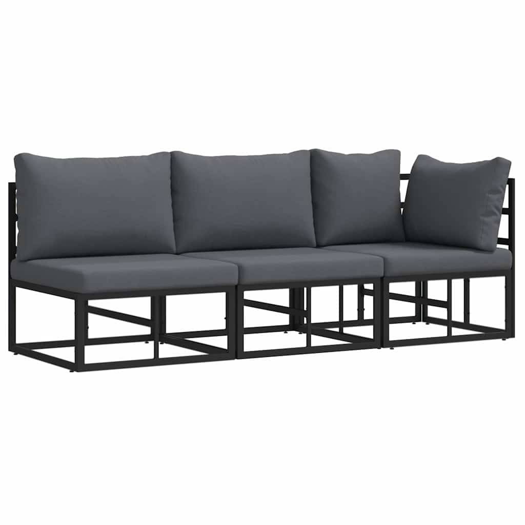 vidaXL Gartenmöbel mit Kissen 3 Stück Schwarz und Anthrazit Metall