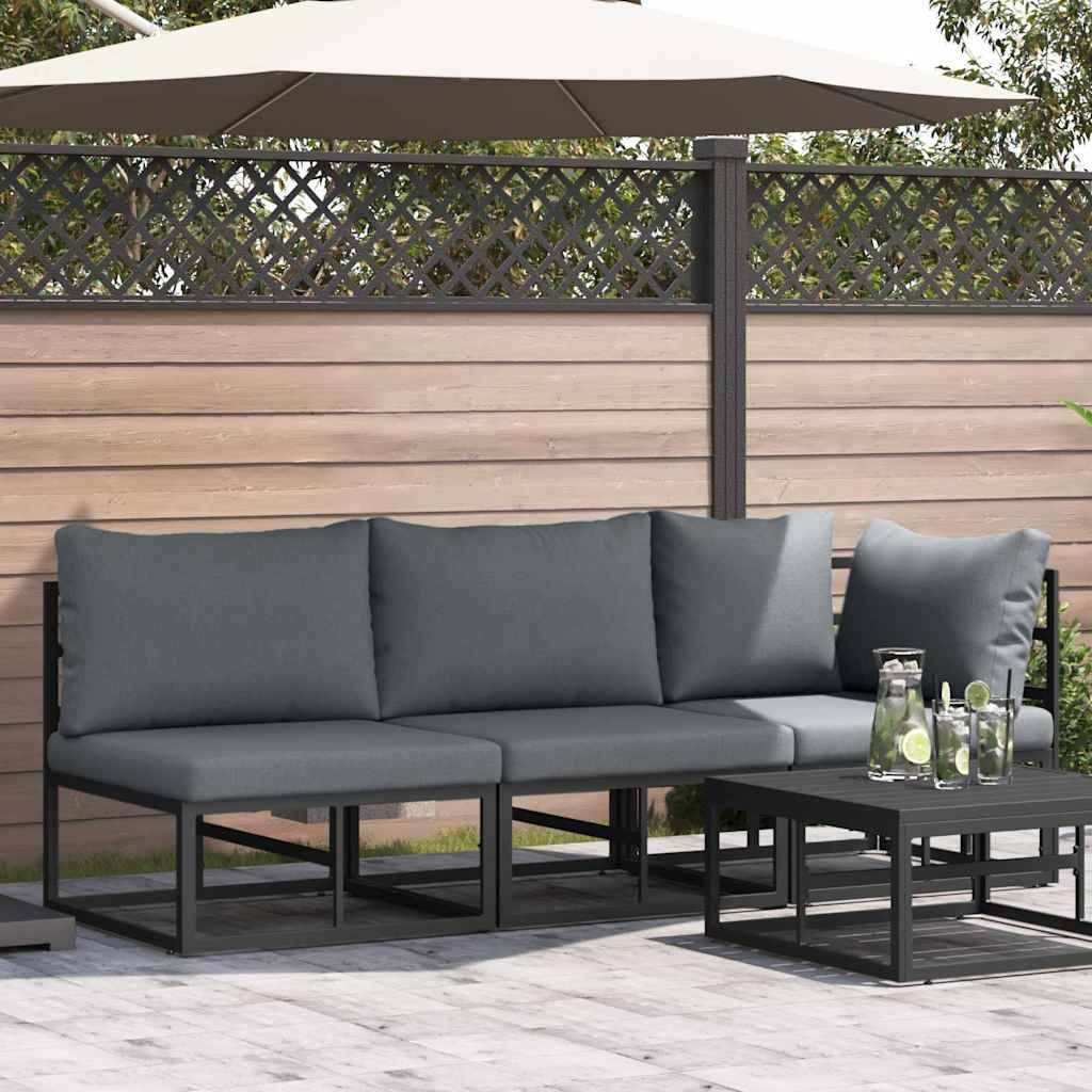 vidaXL Gartenmöbel mit Kissen 3 Stück Schwarz und Anthrazit Metall