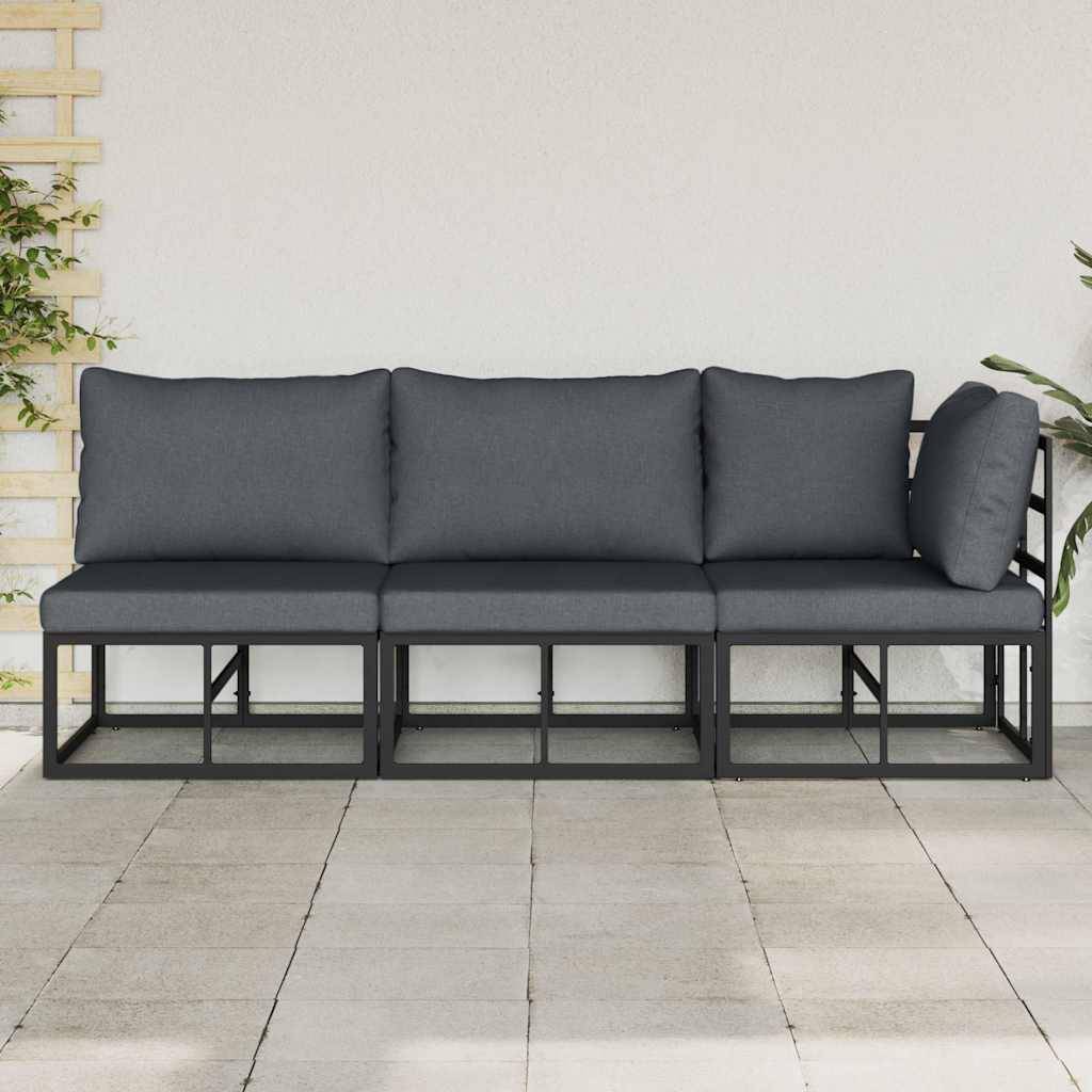 vidaXL Gartenmöbel mit Kissen 3 Stück Schwarz und Anthrazit Metall