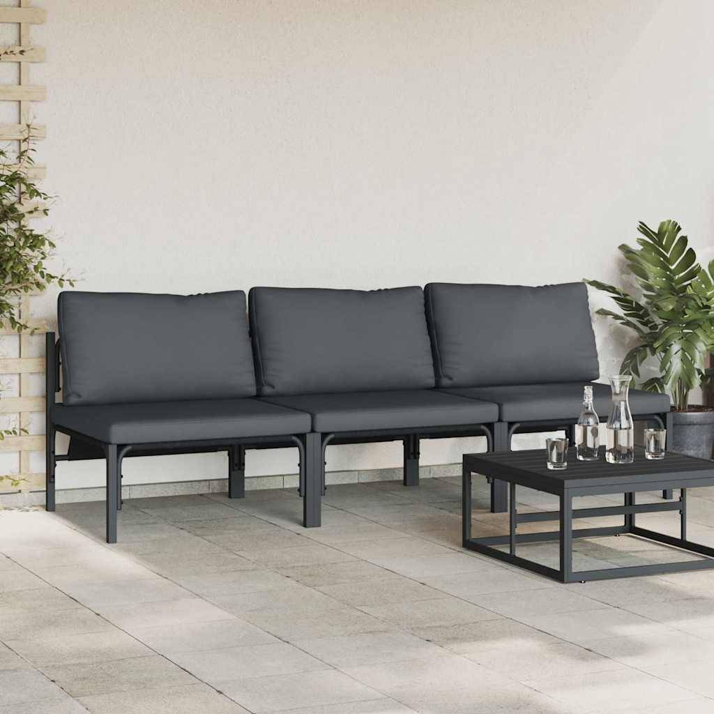 vidaXL Gartenmöbel mit Kissen 3 Stück Anthrazit 80 x 80 x 71 cm Stahl