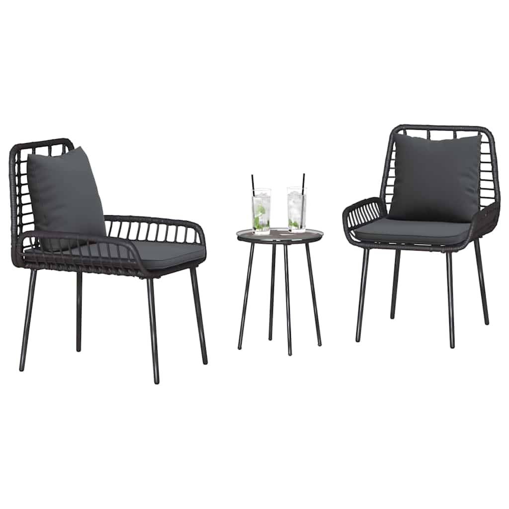 vidaXL Garten Essgruppe 3 pcs Schwarz und Anthrazit Poly-Rattan