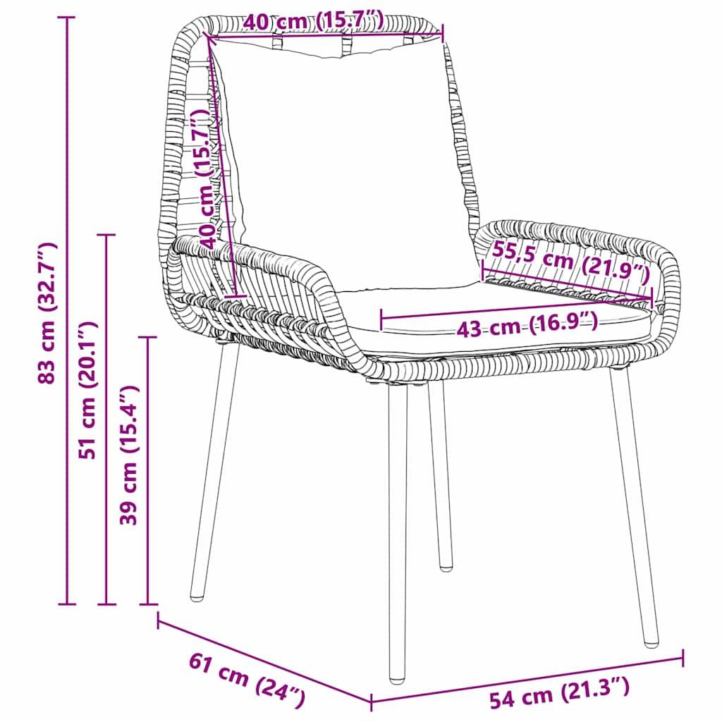 vidaXL Garten Essgruppe 3 pcs Braun und Creme Poly-Rattan
