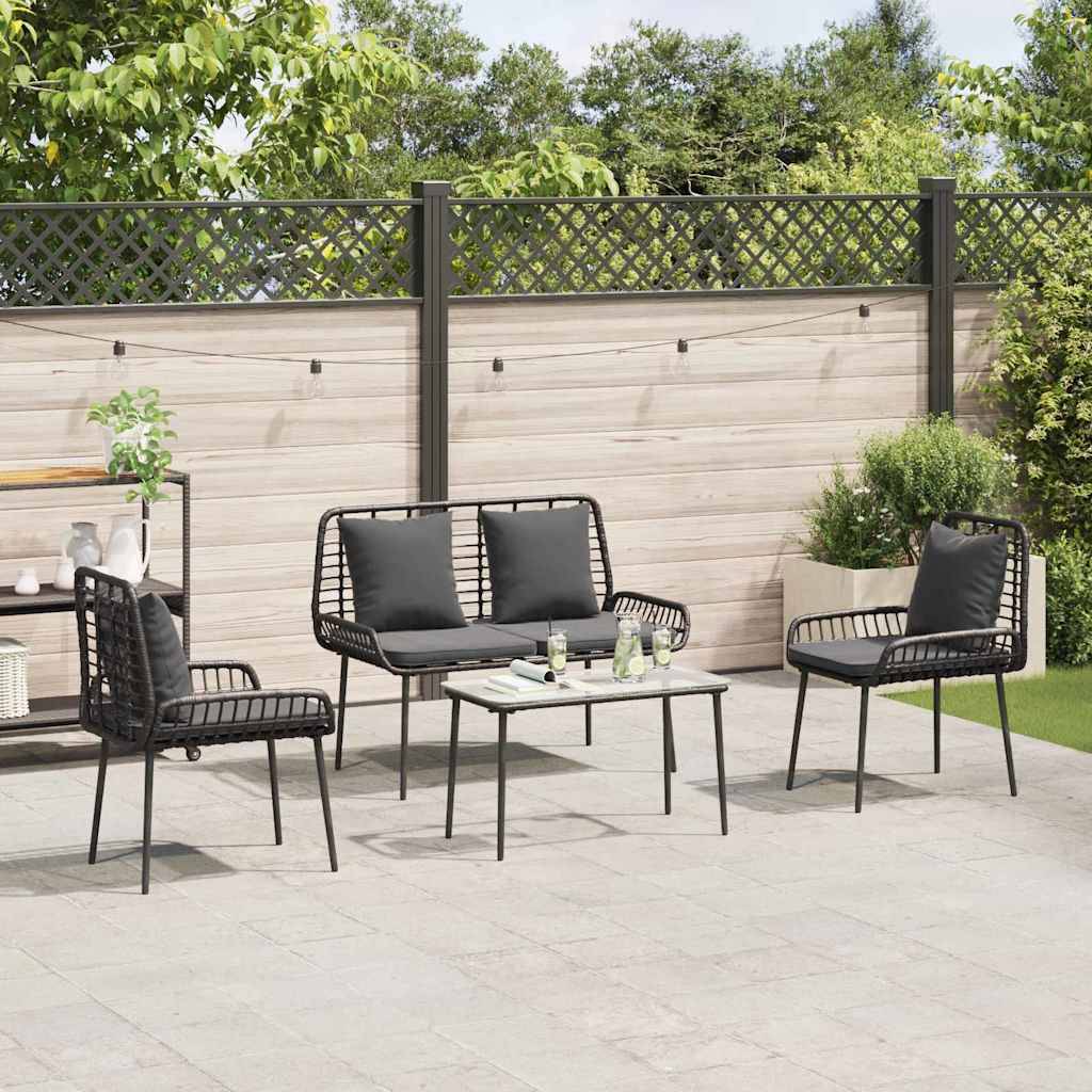 vidaXL Gartenmöbel Set mit Kissen 4 pcs Schwarz und Creme Poly-Rattan