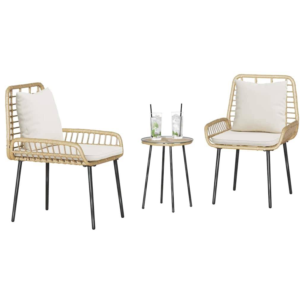 vidaXL Garten Essgruppe 3 pcs Braun und Creme Poly-Rattan