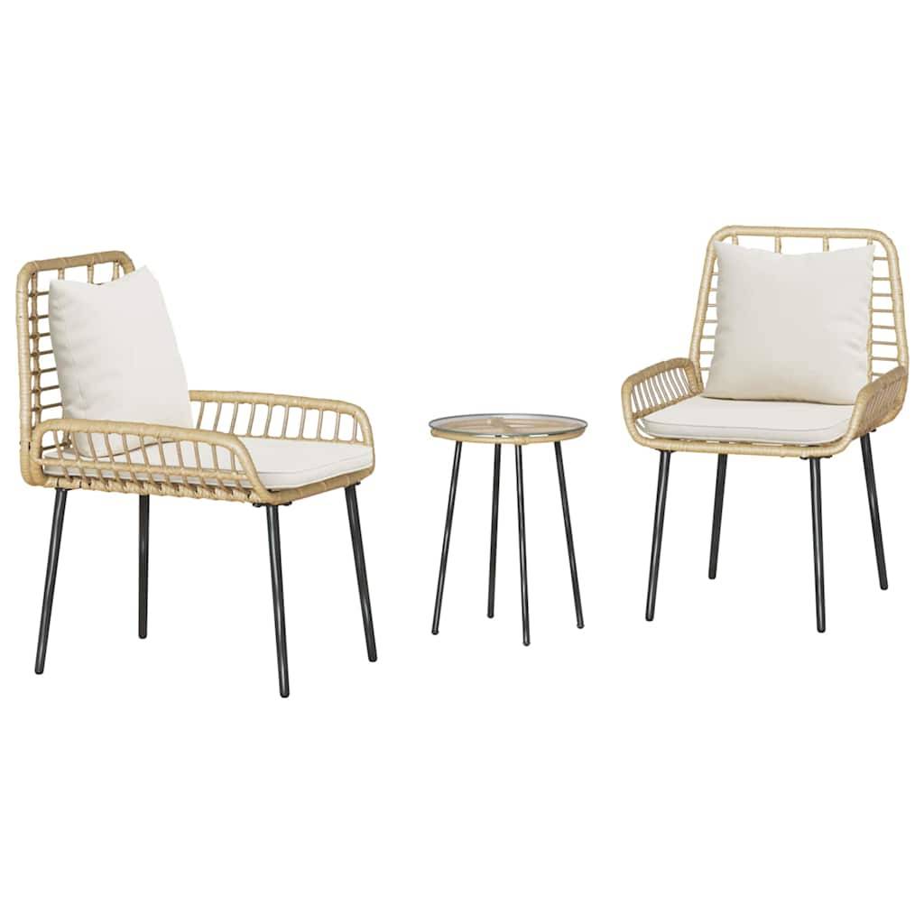 vidaXL Garten Essgruppe 3 pcs Braun und Creme Poly-Rattan