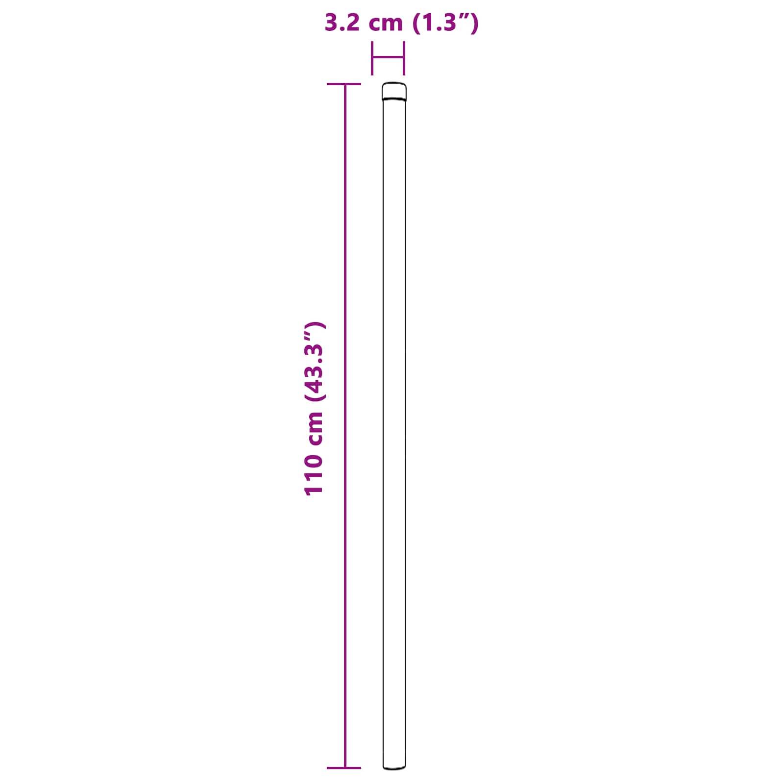 Ein Zylinder mit Abmessungen: Höhe 110 cm (43,3 Zoll), Durchmesser 3,2 cm (1,3 Zoll).