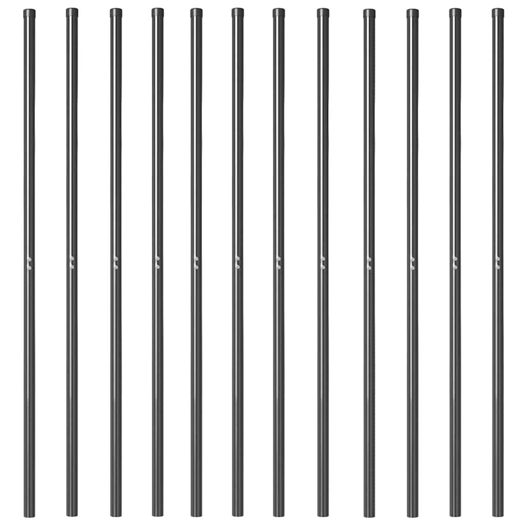 vidaXL Zaunpfosten 12 pcs Grau Pulverbeschichteter Stahl
