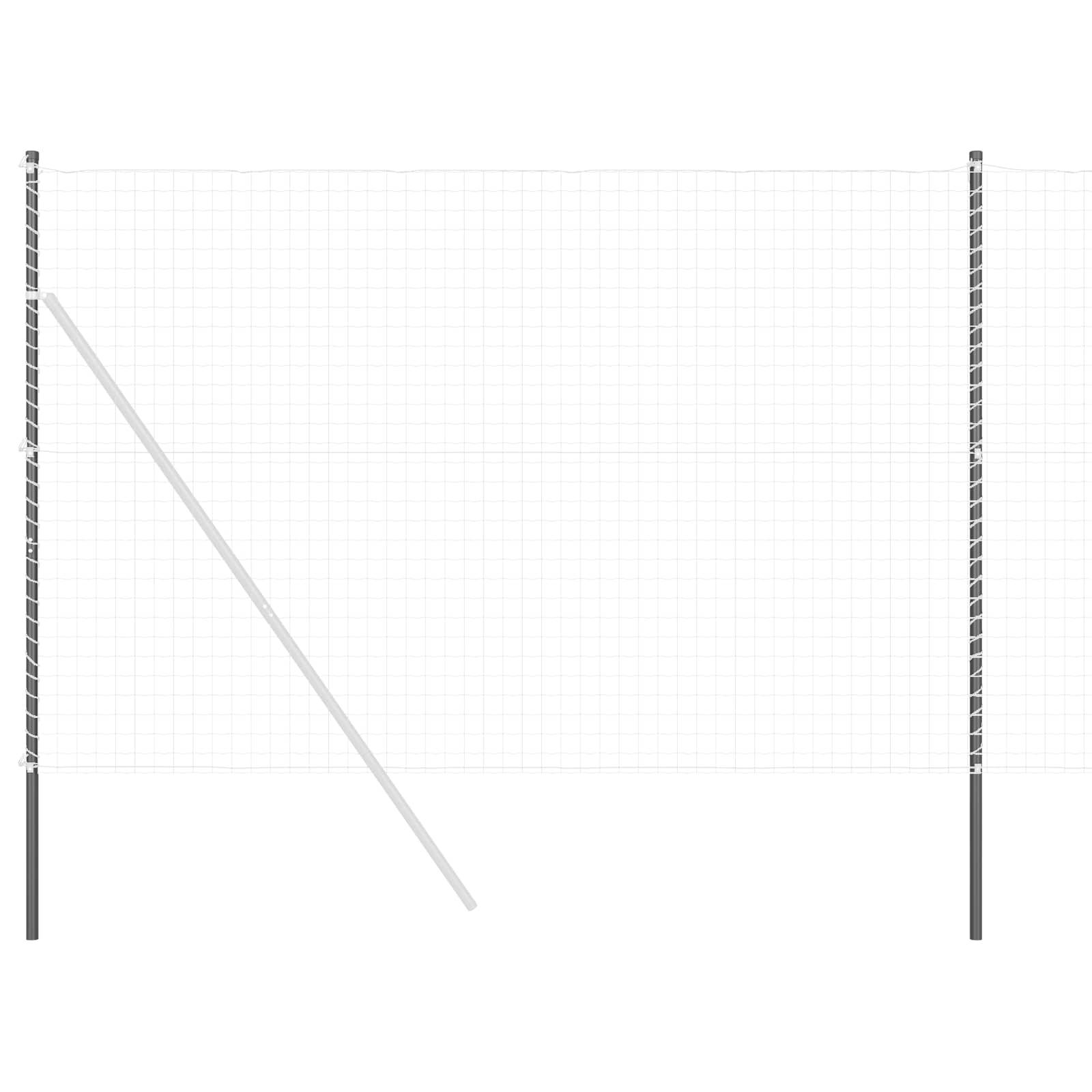 Eine Skizze, die ein Tennisnetz aus Seitenperspektive zeigt, gespannt zwischen zwei Masten, mit detaillierter Darstellung des Netzes.